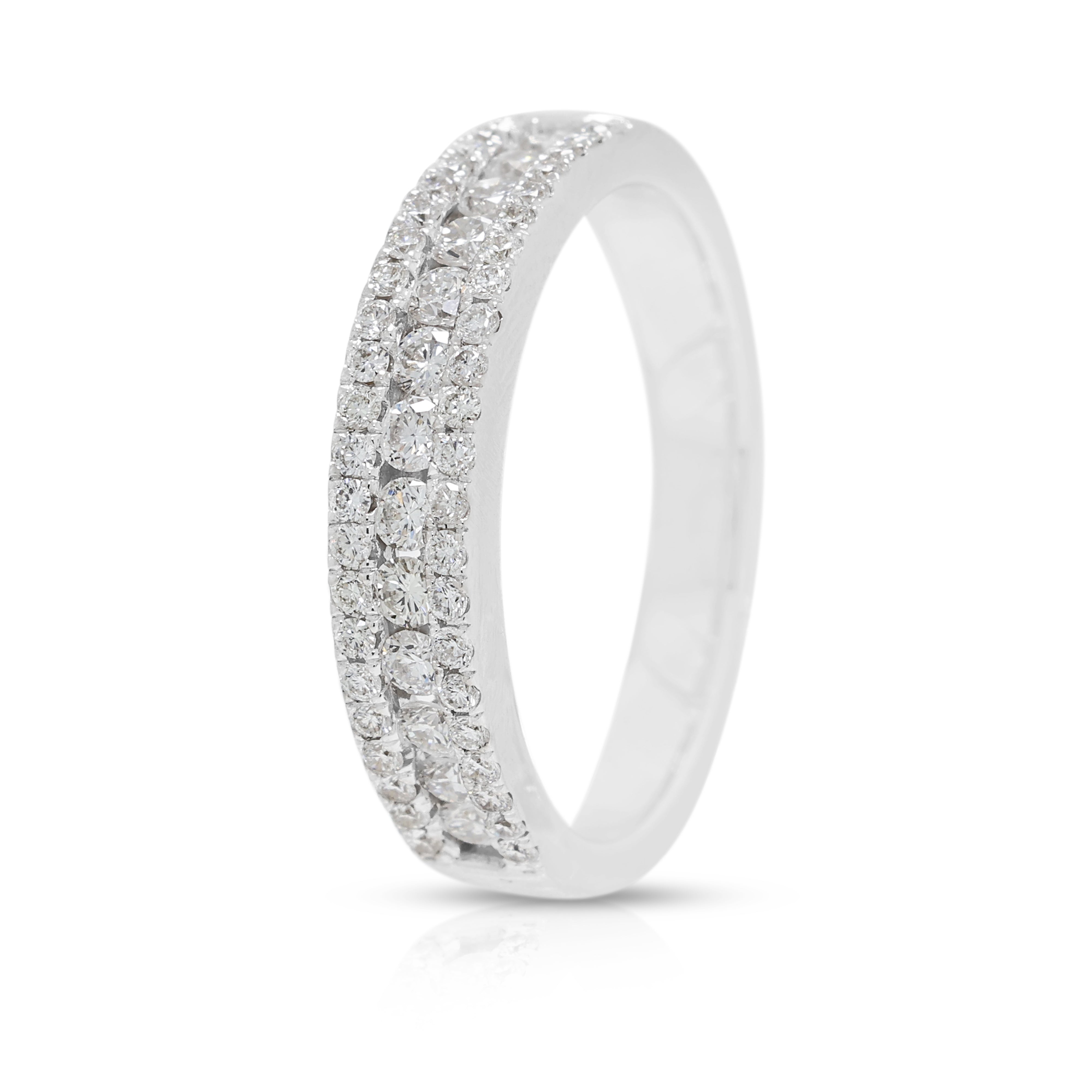 Luminous 0.40ct Natural Diamond Three-Row Ring in 18K White Gold