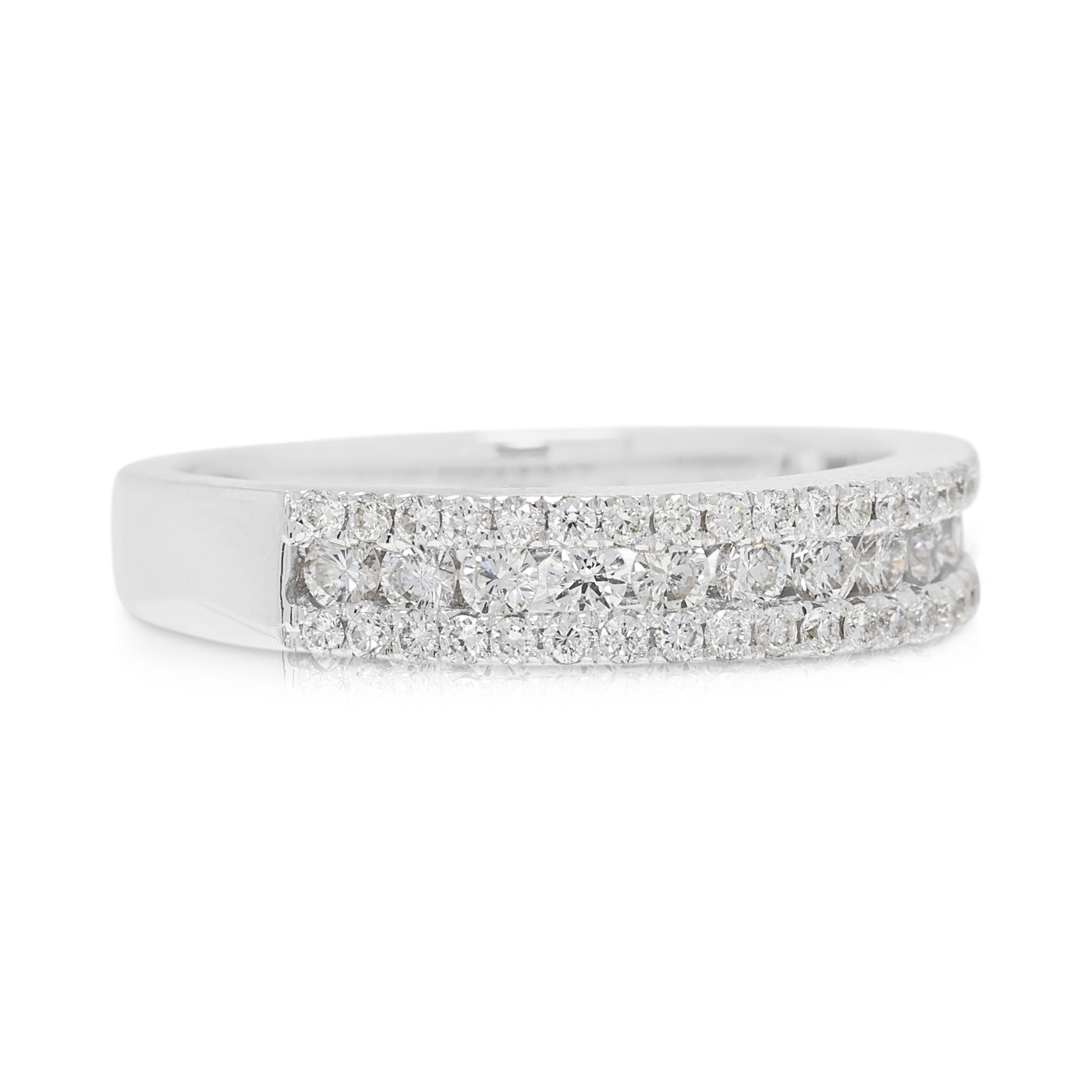 Luminous 0.40ct Natural Diamond Three-Row Ring in 18K White Gold