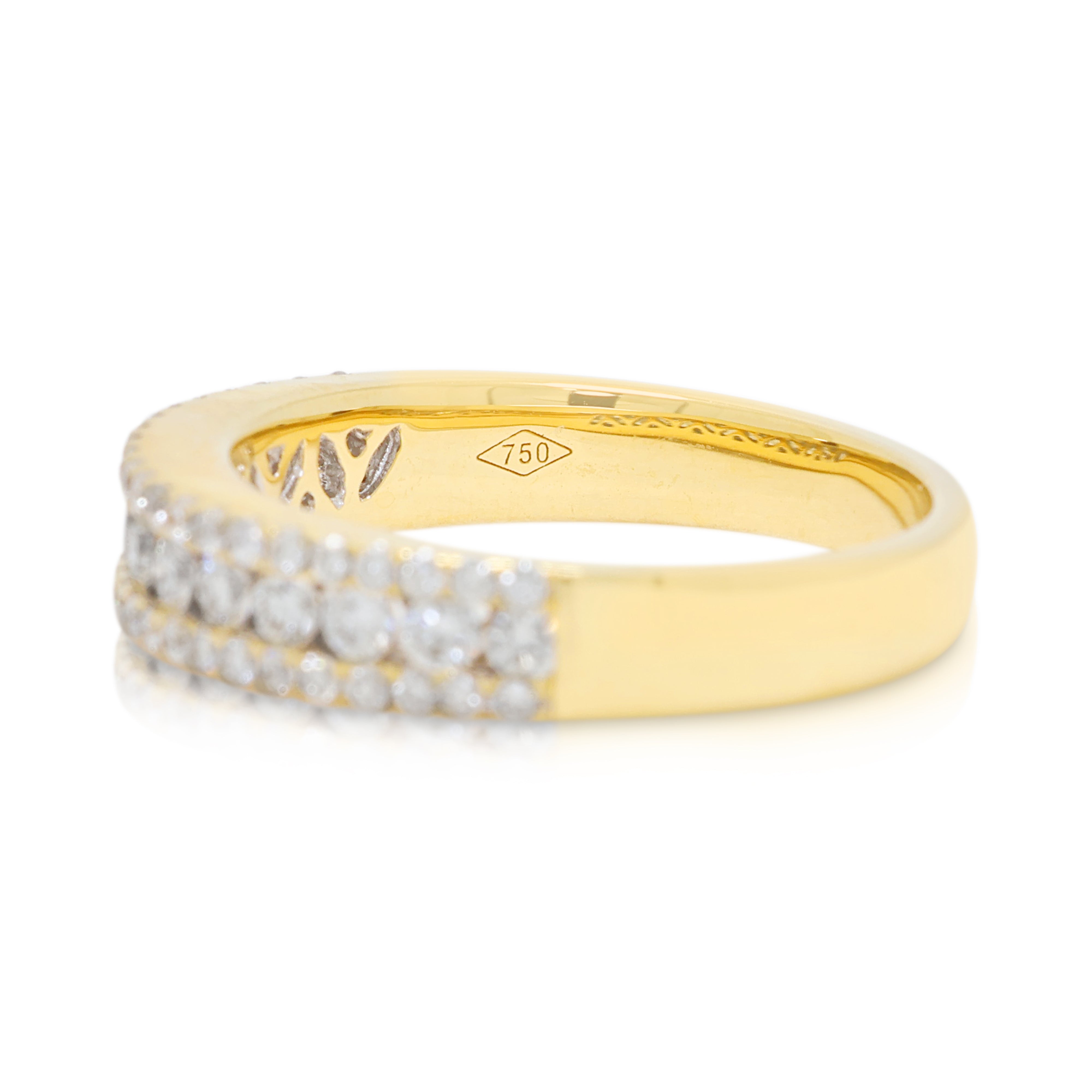 Dazzling 0.40ct Natural Diamond Three-Row Ring in 18K Yellow Gold