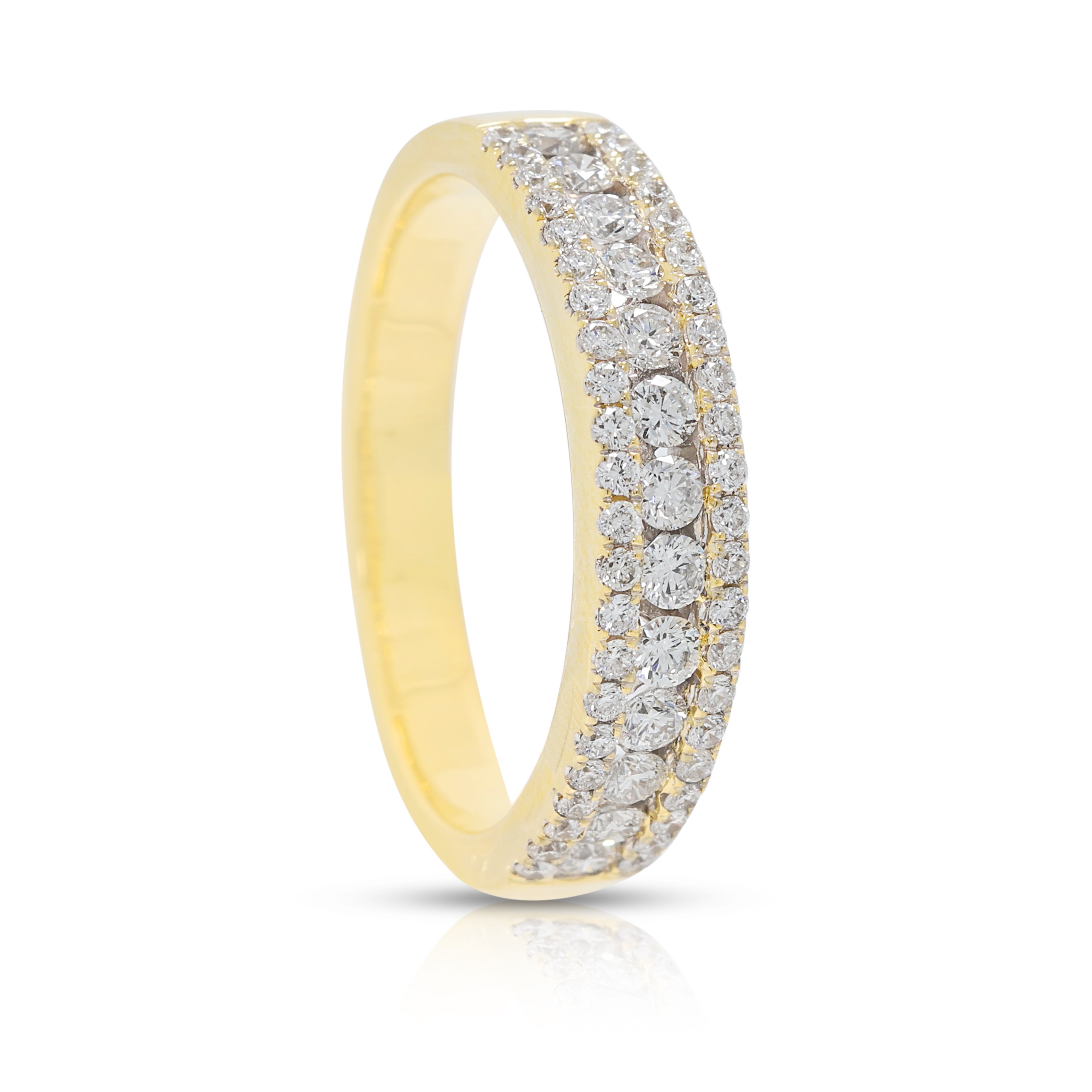 Dazzling 0.40ct Natural Diamond Three-Row Ring in 18K Yellow Gold