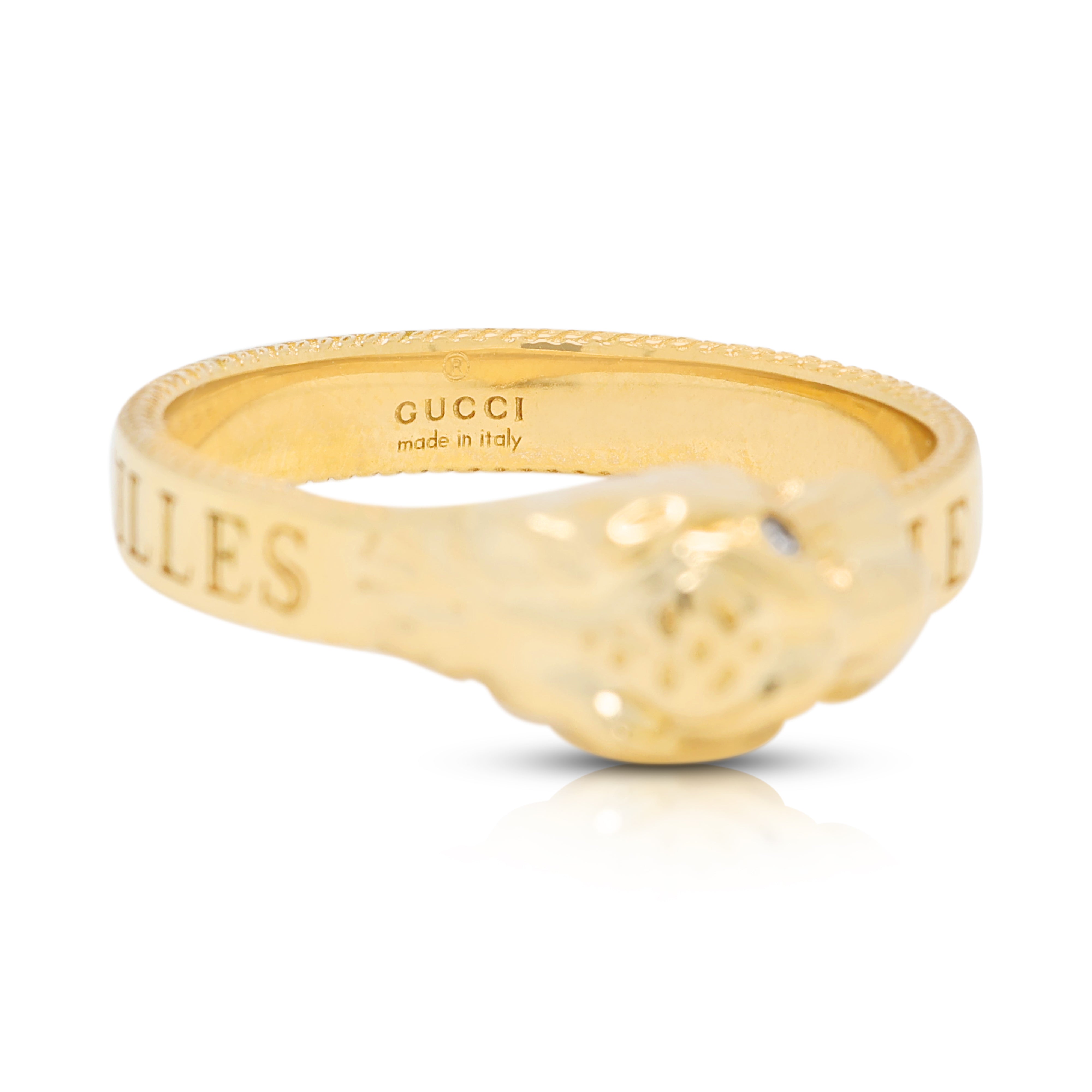 Spectacular Gucci Le Marché des Merveilles 0.01 ct Natural Diamond Feline Head Ring in 18K Yellow Gold