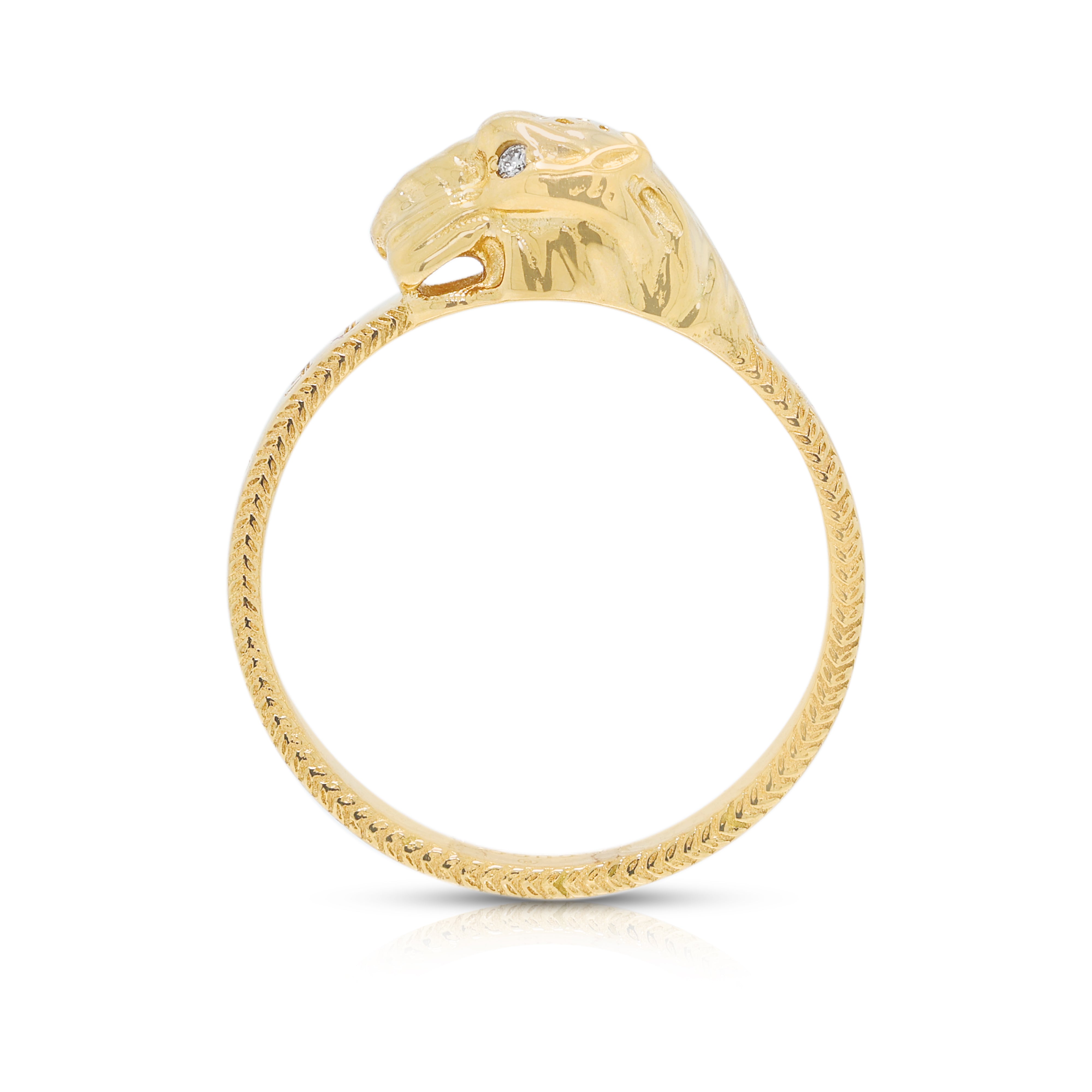 Spectacular Gucci Le Marché des Merveilles 0.01 ct Natural Diamond Feline Head Ring in 18K Yellow Gold