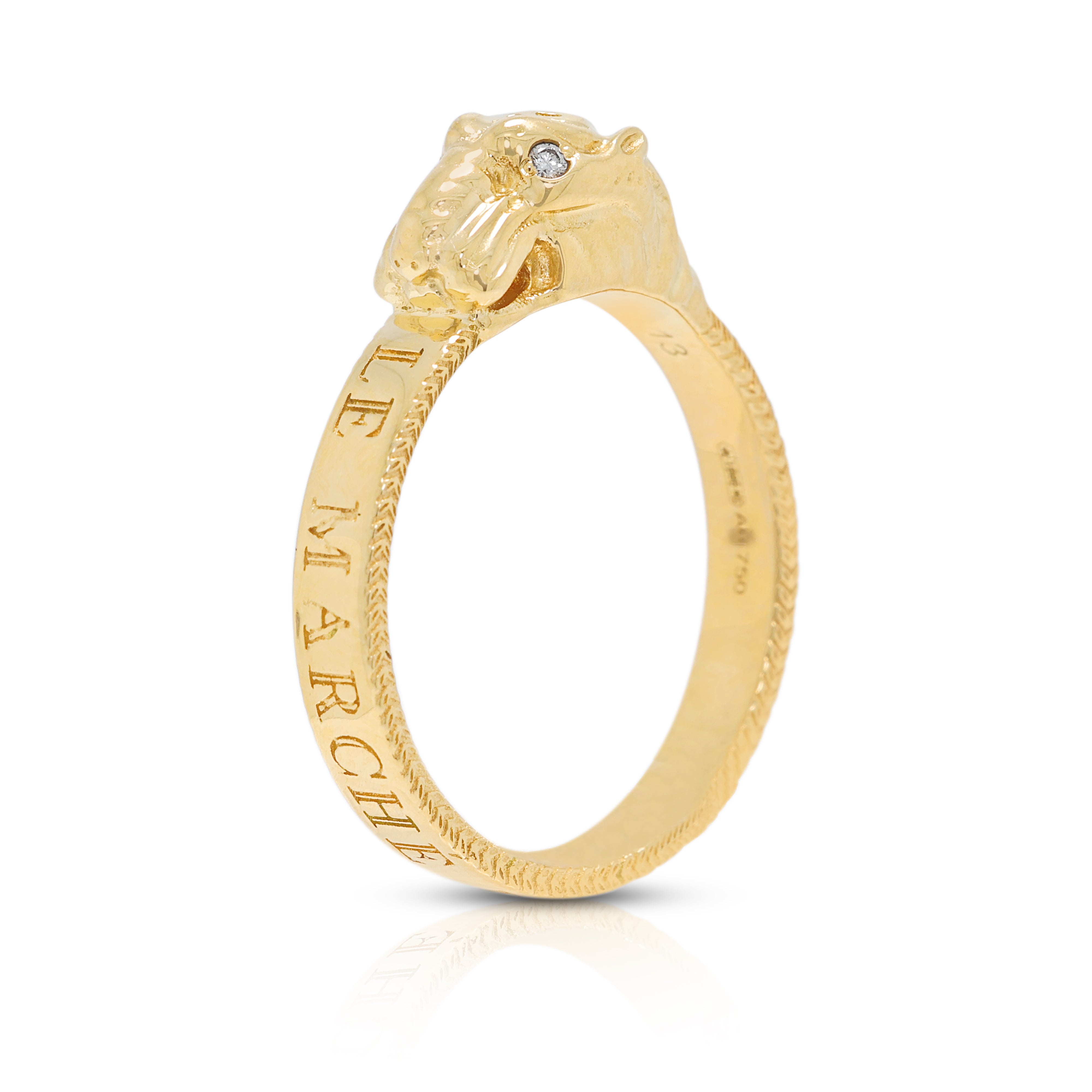 Spectacular Gucci Le Marché des Merveilles 0.01 ct Natural Diamond Feline Head Ring in 18K Yellow Gold