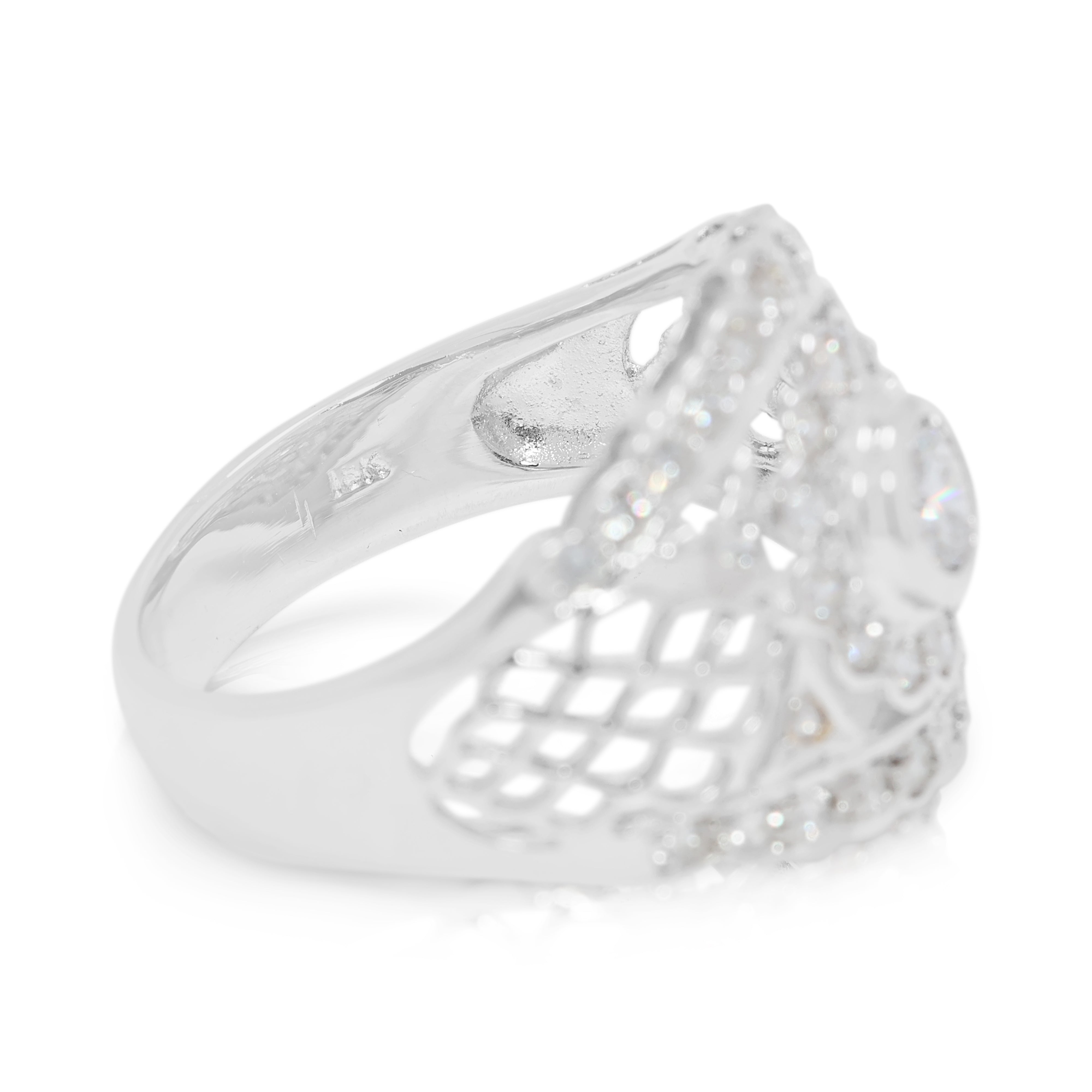 Intricate 0.63ct Natural Diamond Filigree Ring in 18K White Gold (New)