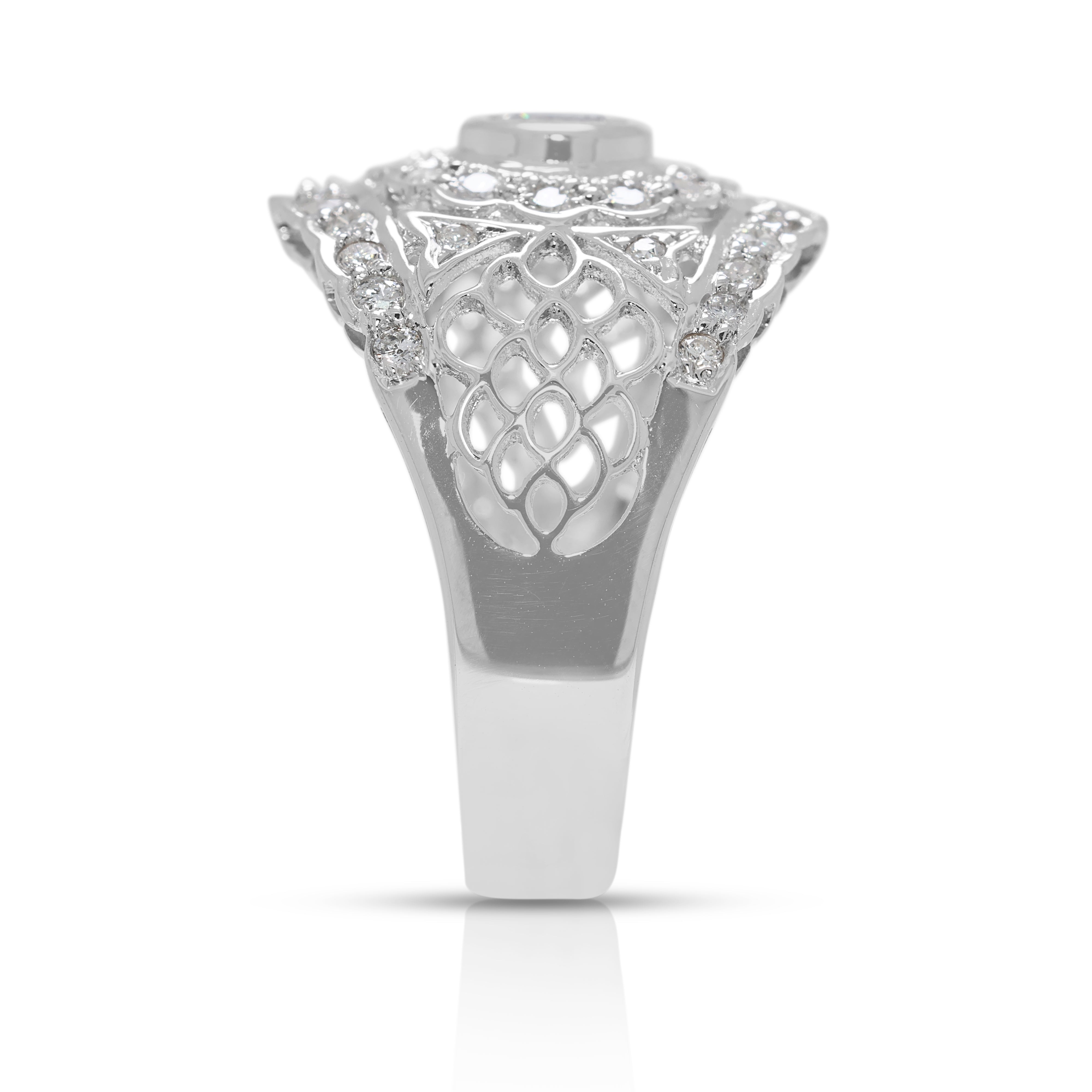 Intricate 0.63ct Natural Diamond Filigree Ring in 18K White Gold (New)