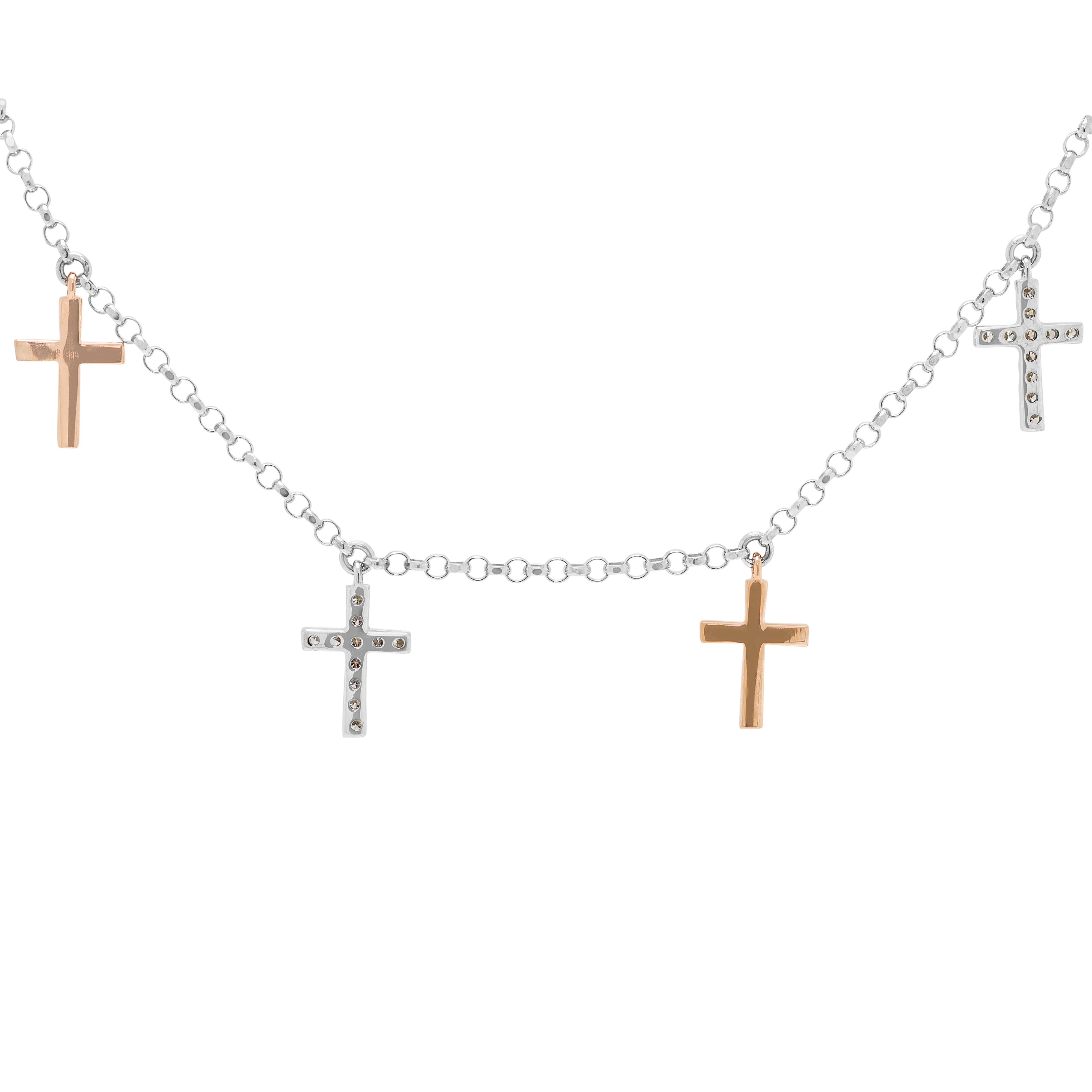 Exquisite 0.22ct Natural Diamond Cross Charm Bracelet in 14K Two-Tone Gold