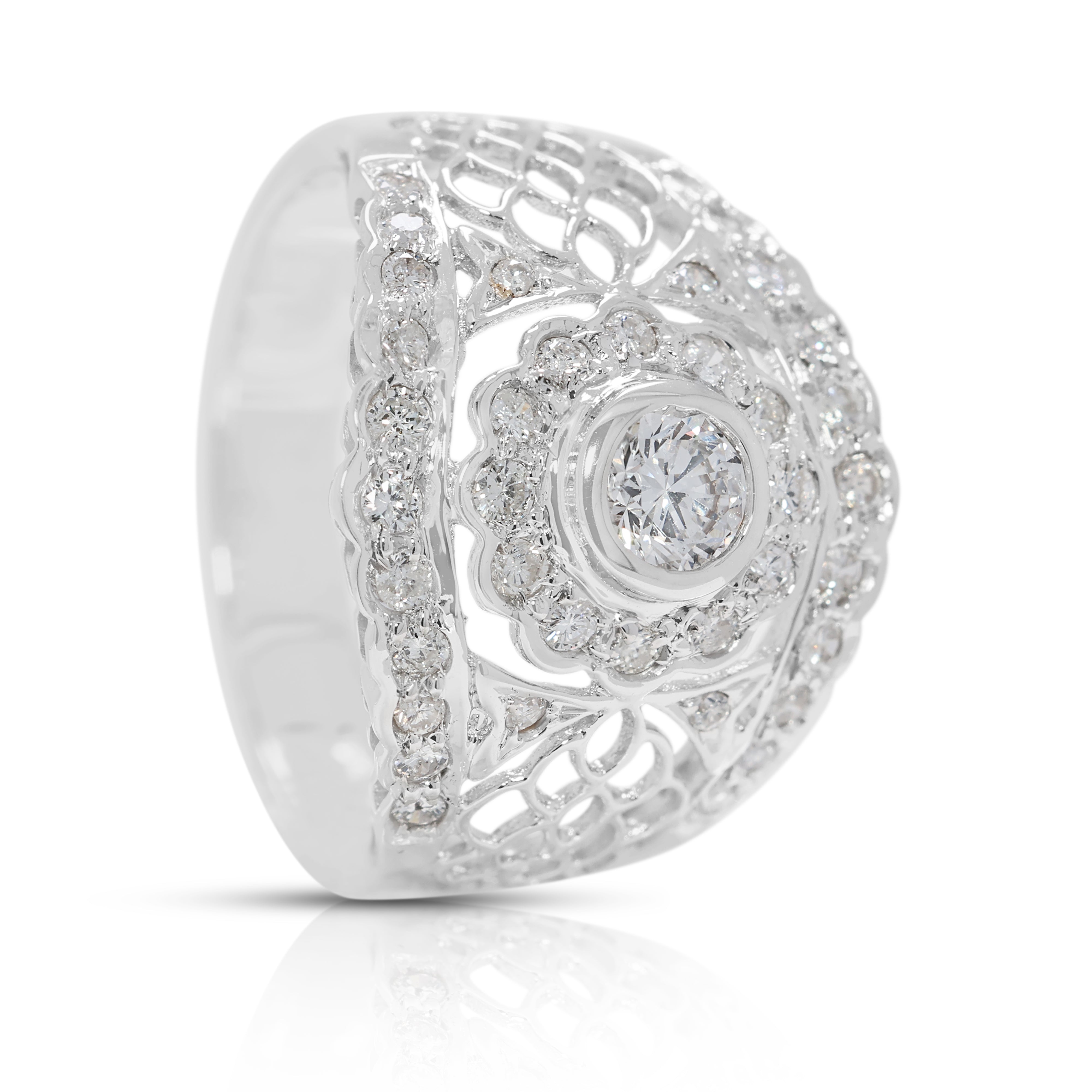 Intricate 0.63ct Natural Diamond Filigree Ring in 18K White Gold (New)