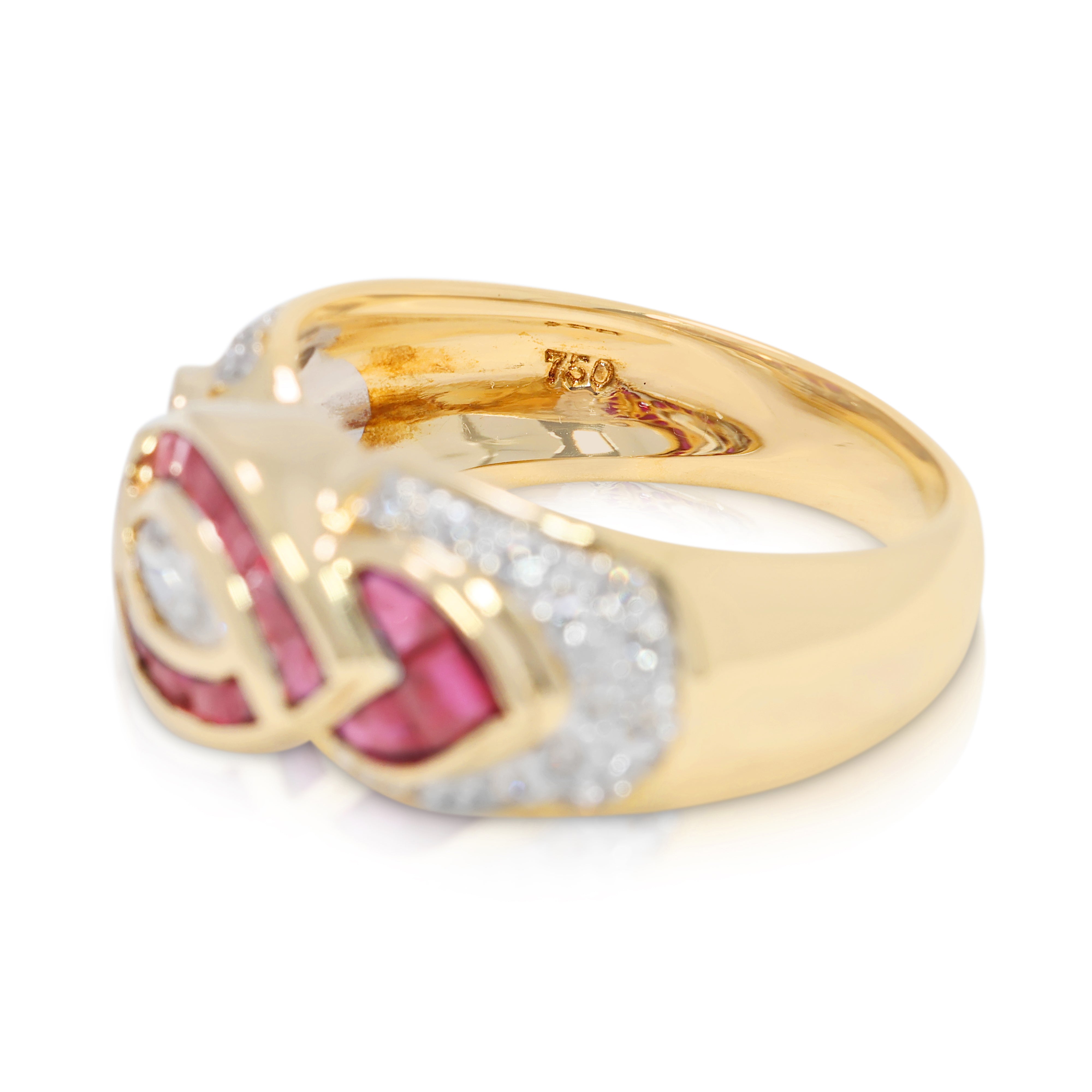 Intricate 0.7ct Infinity-Style Ruby & Natural Diamond Ring in 18K Yellow Gold by Larry Jewellery