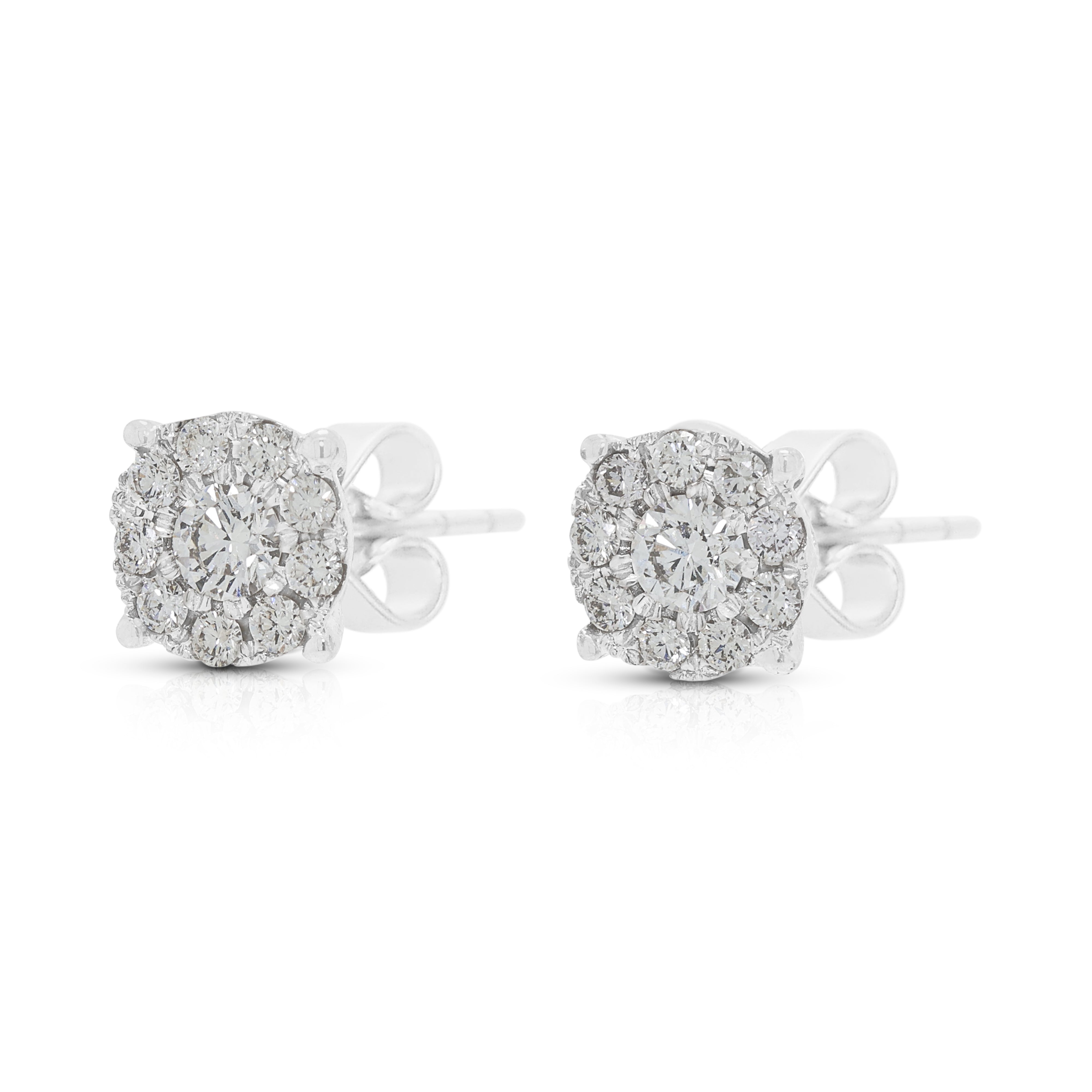Spectacular Gold Heart 0.46ct Natural Diamond Cluster Stud Earrings in 14K White Gold