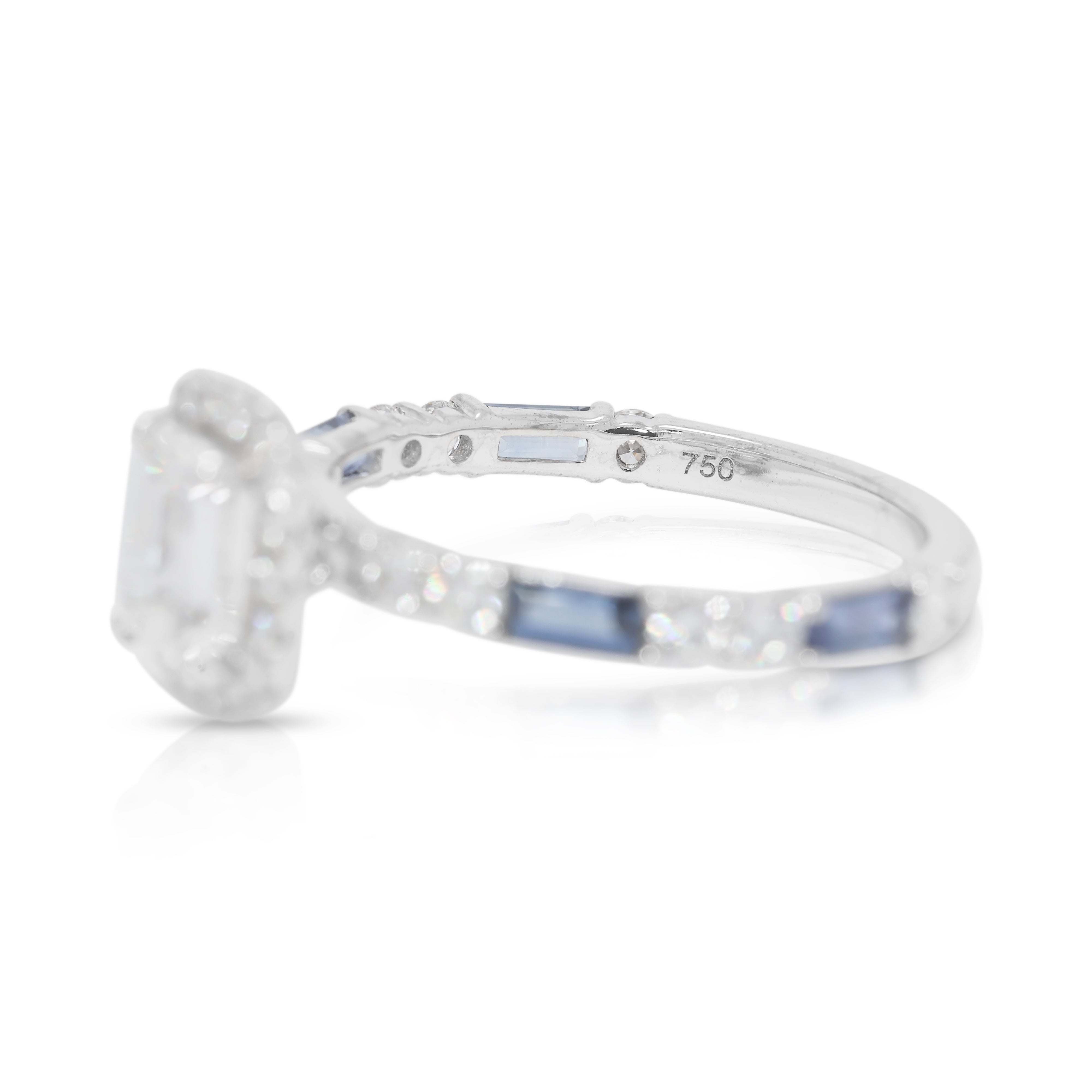 Breathtaking 1.80ct Natural Diamond & Sapphire 18K White Gold Ring - GIA Certified