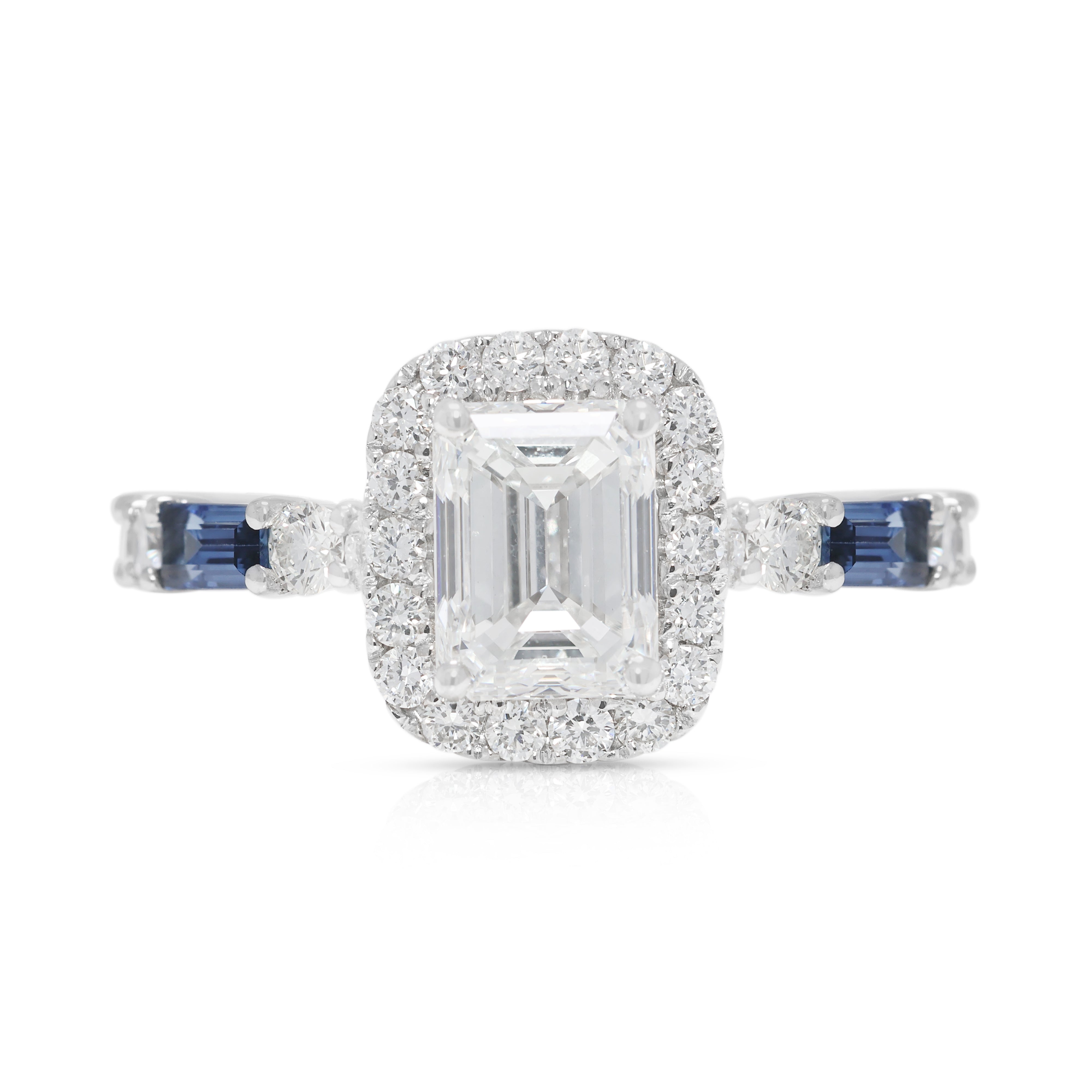 Breathtaking 1.80ct Natural Diamond & Sapphire 18K White Gold Ring - GIA Certified