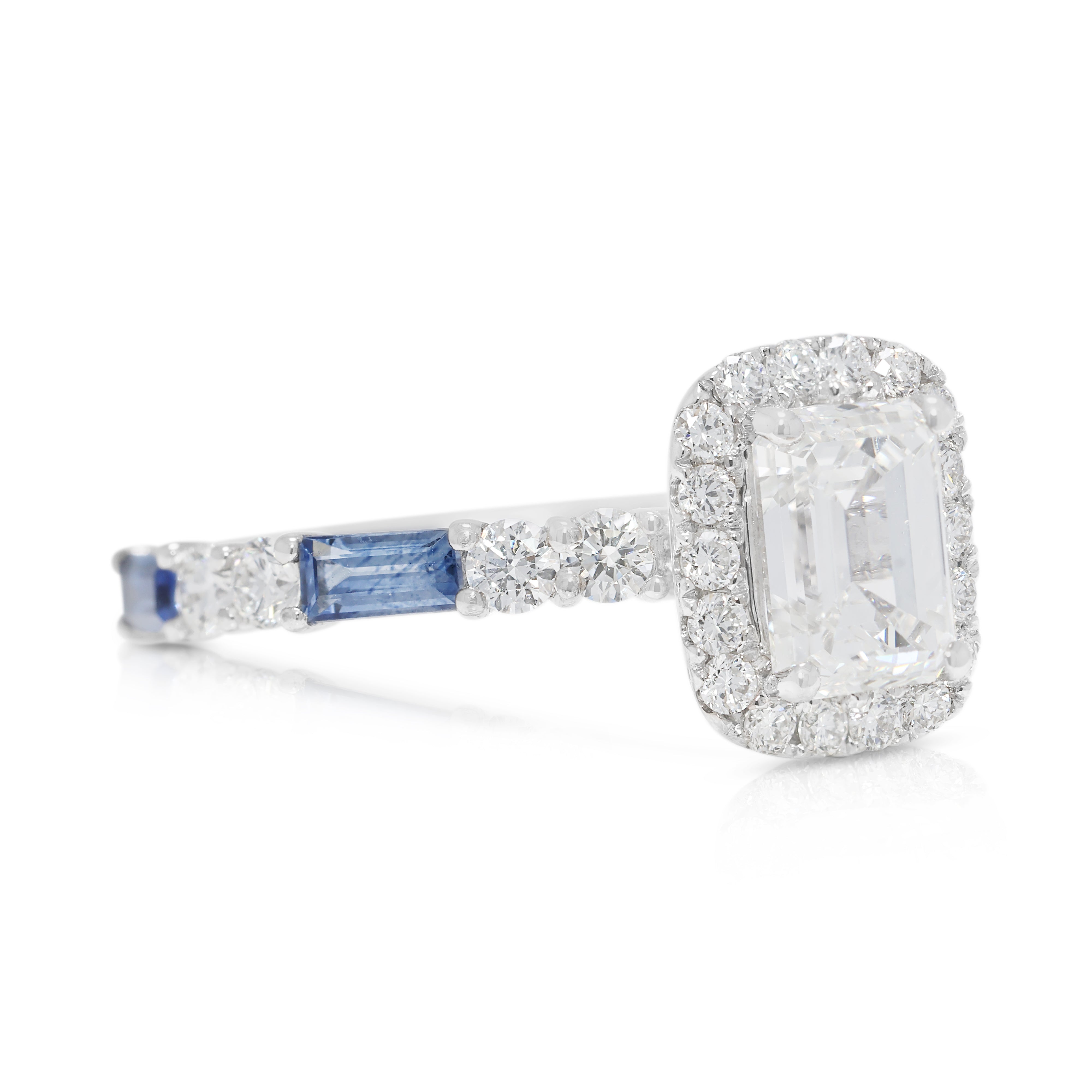 Breathtaking 1.80ct Natural Diamond & Sapphire 18K White Gold Ring - GIA Certified