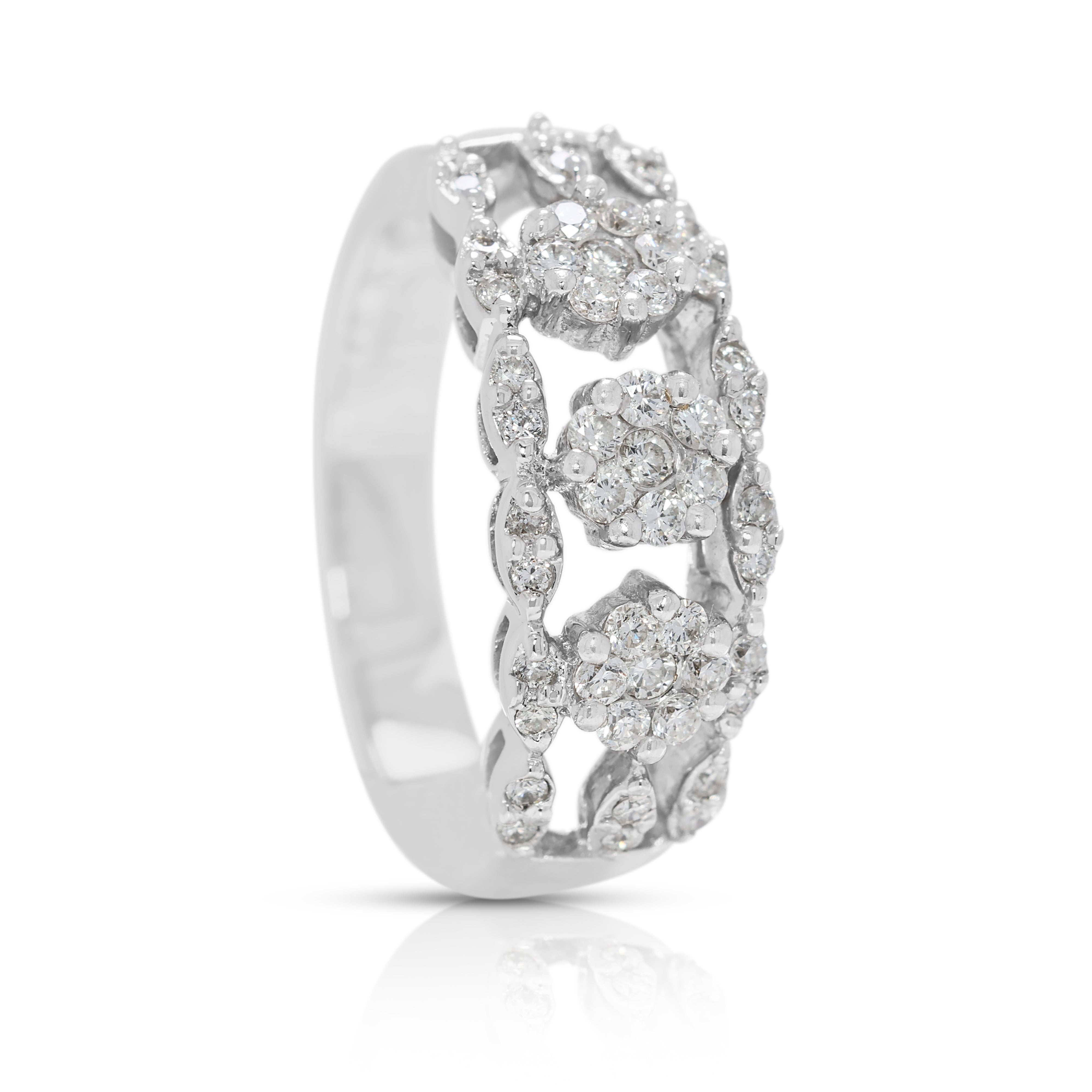 Dazzling 0.35ct Natural Diamond Cluster Ring in 18K White Gold