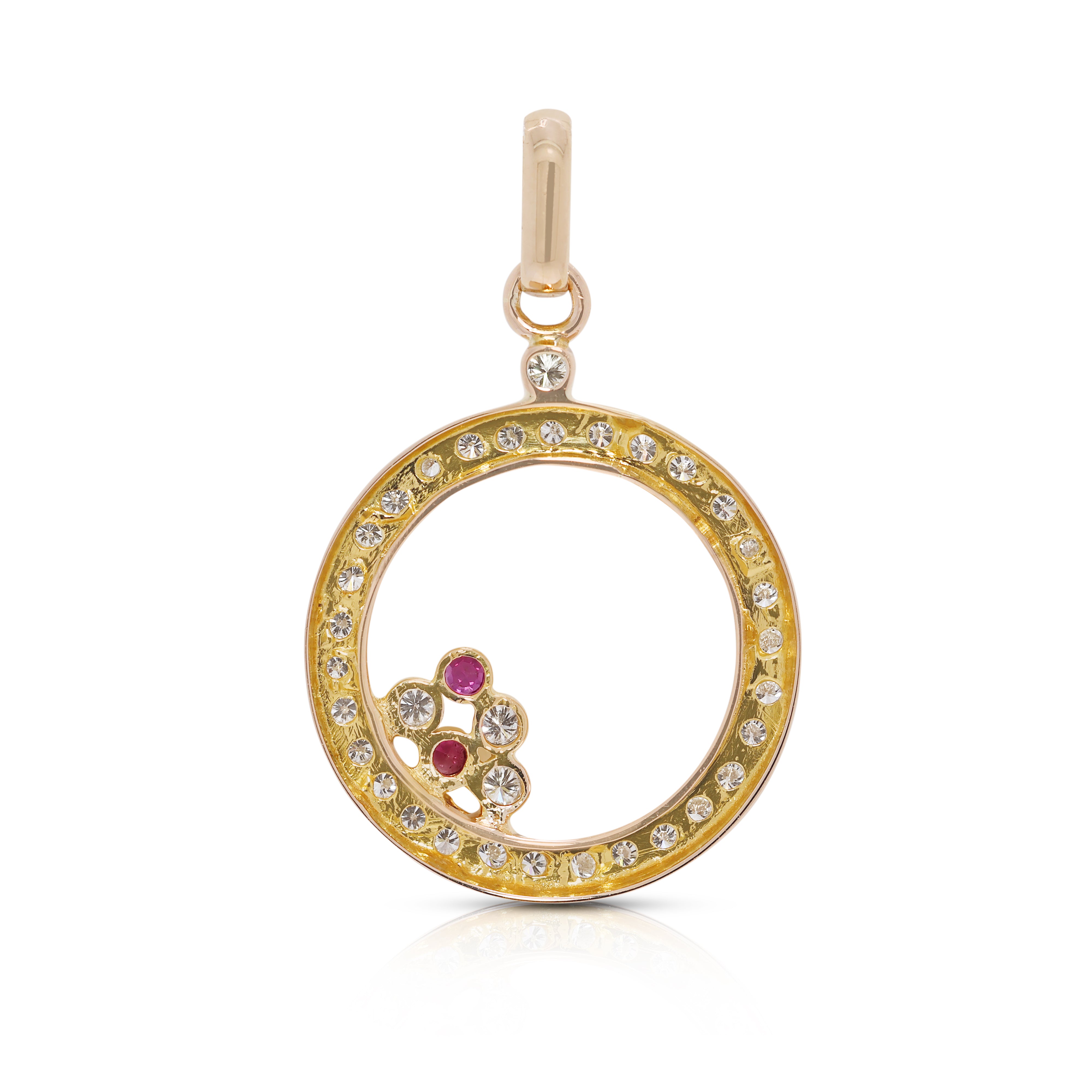 Vibrant 0.46ct Natural Diamond & Ruby 18K Yellow Gold Pendant (Unworn)