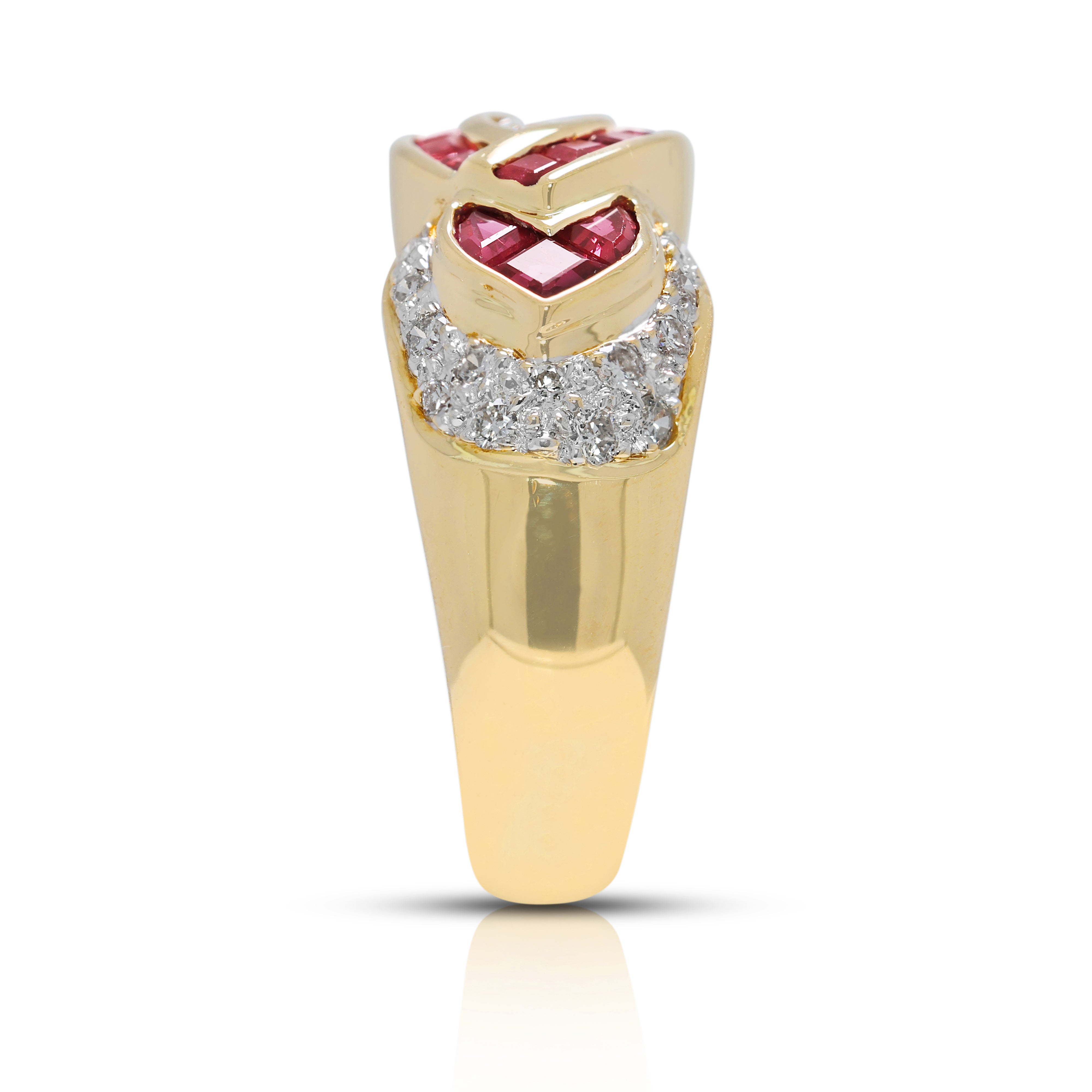 Intricate 0.7ct Infinity-Style Ruby & Natural Diamond Ring in 18K Yellow Gold by Larry Jewellery