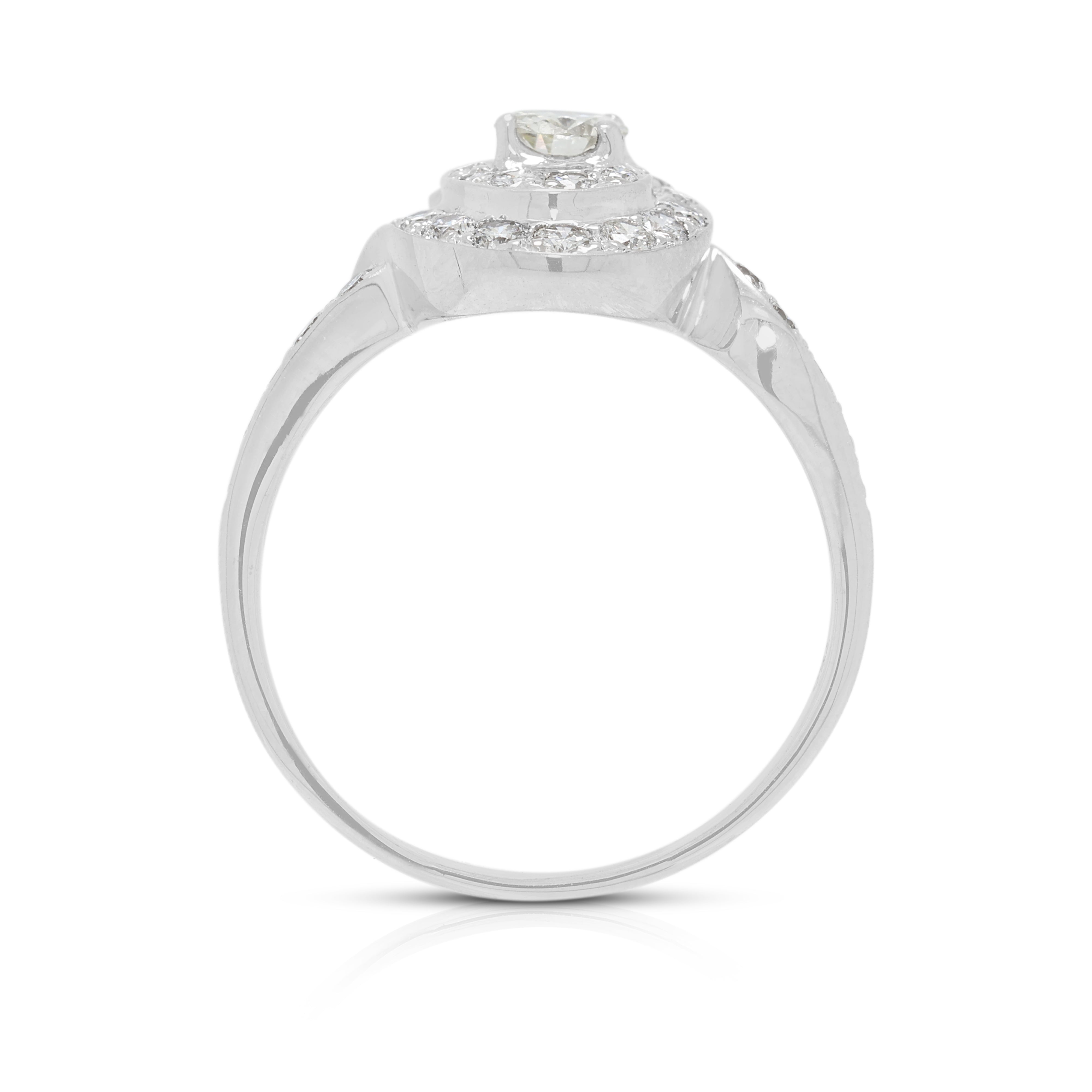 Majestic 0.89ct Natural Diamond Swirl Halo Ring in 18K White Gold