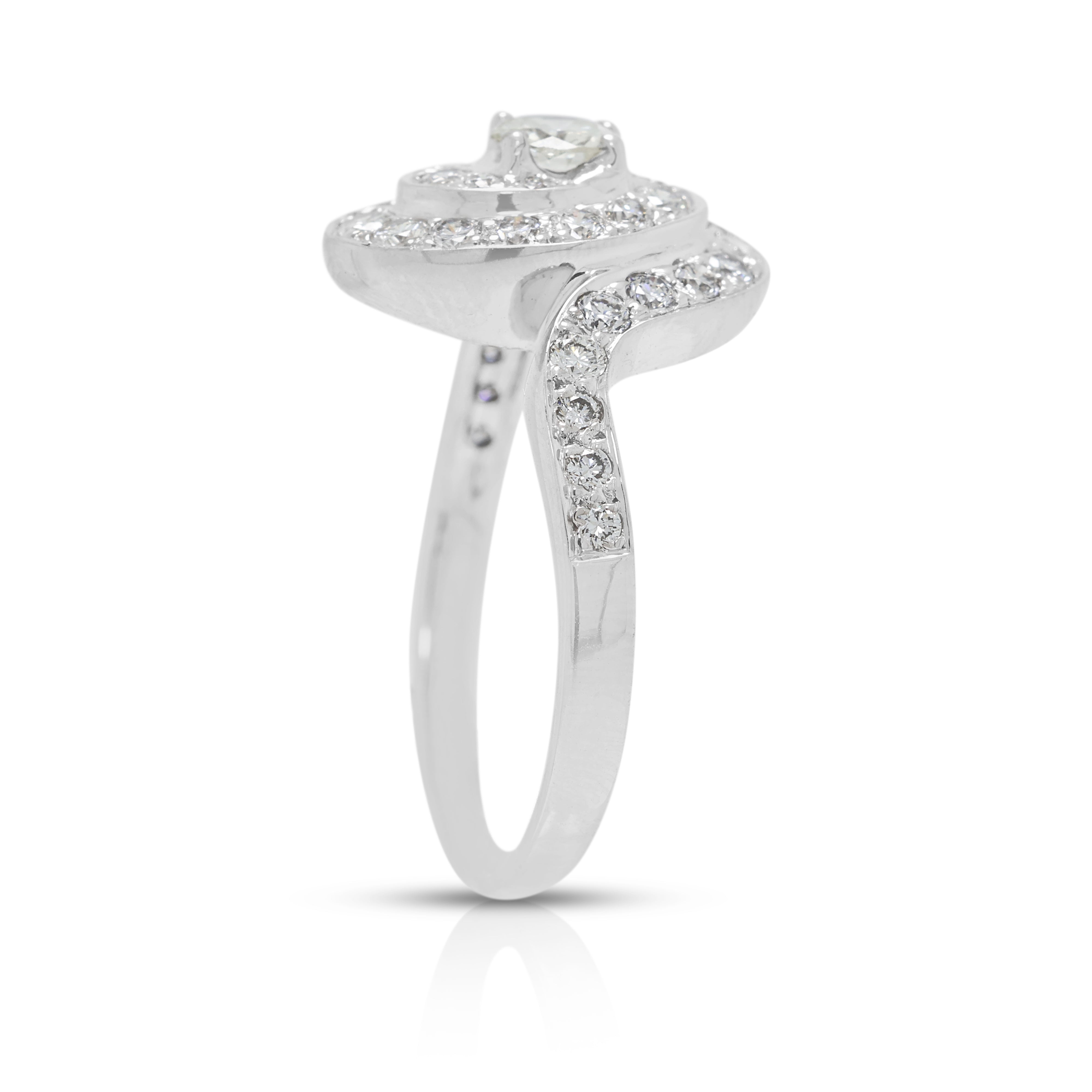 Majestic 0.89ct Natural Diamond Swirl Halo Ring in 18K White Gold