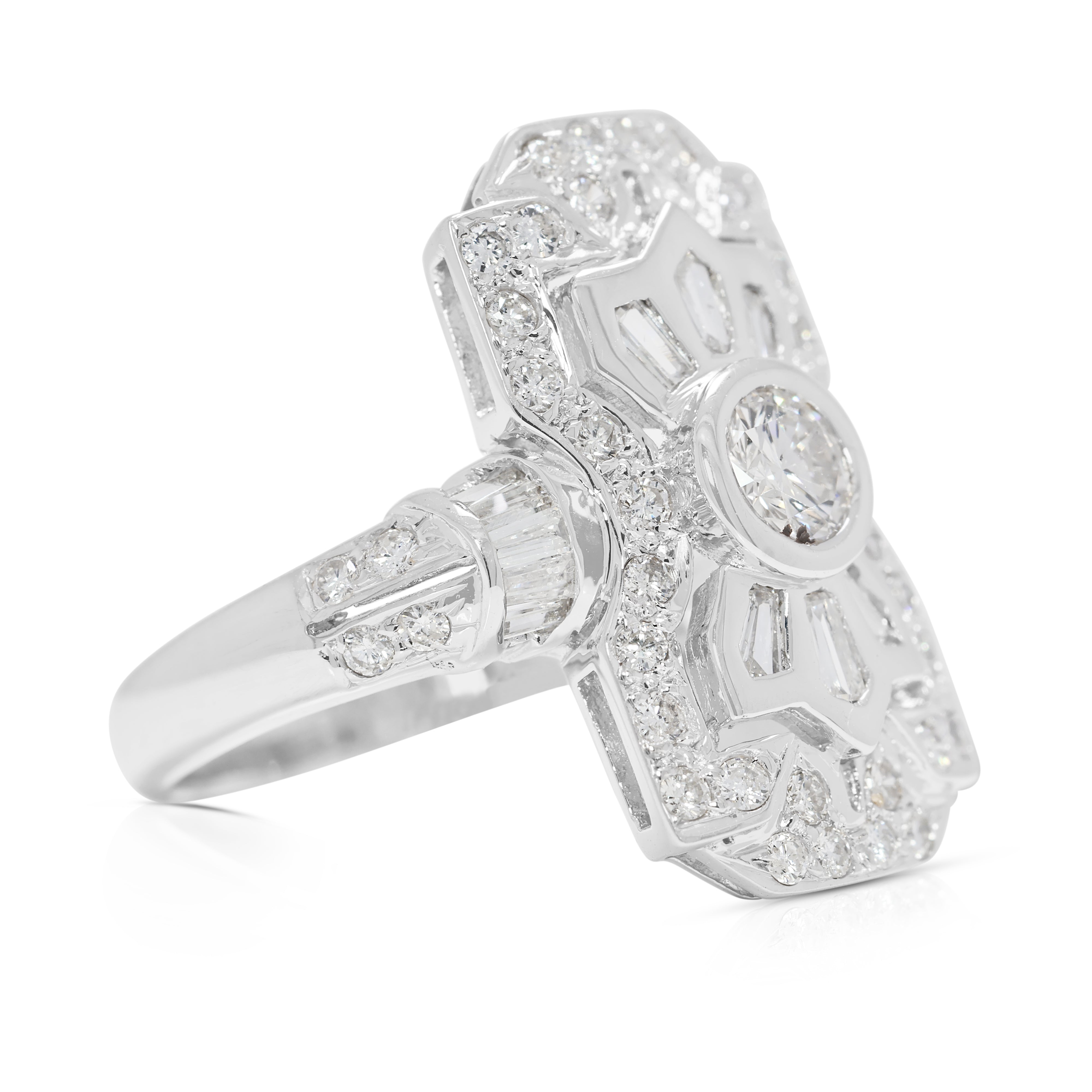 Sophisticated 0.95 ct Art Deco-Inspired Diamond Ring in 18K White Gold (New)