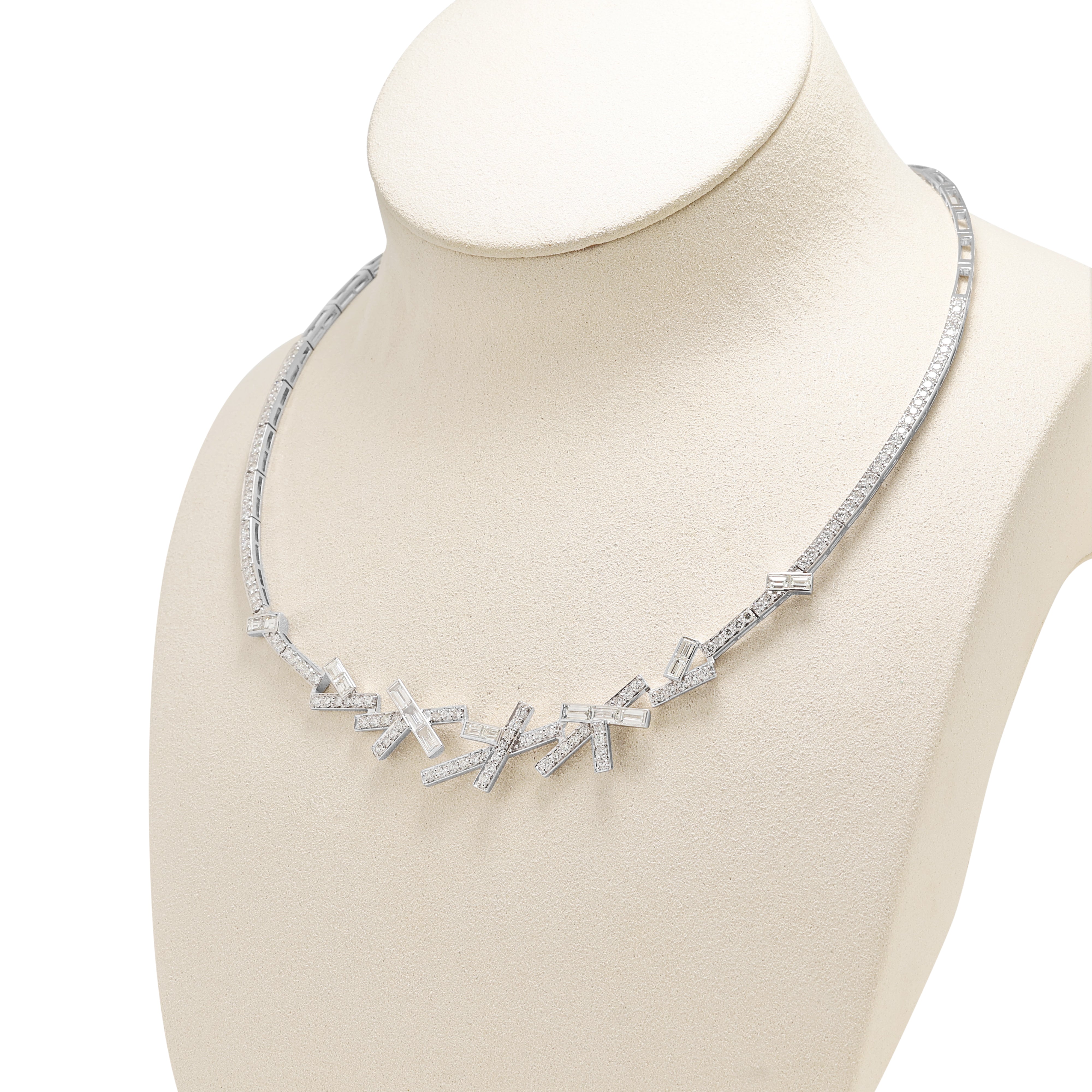 Spectacular 6.30ct Natural Diamond Geometric Necklace in 18K White Gold - GSI Certified