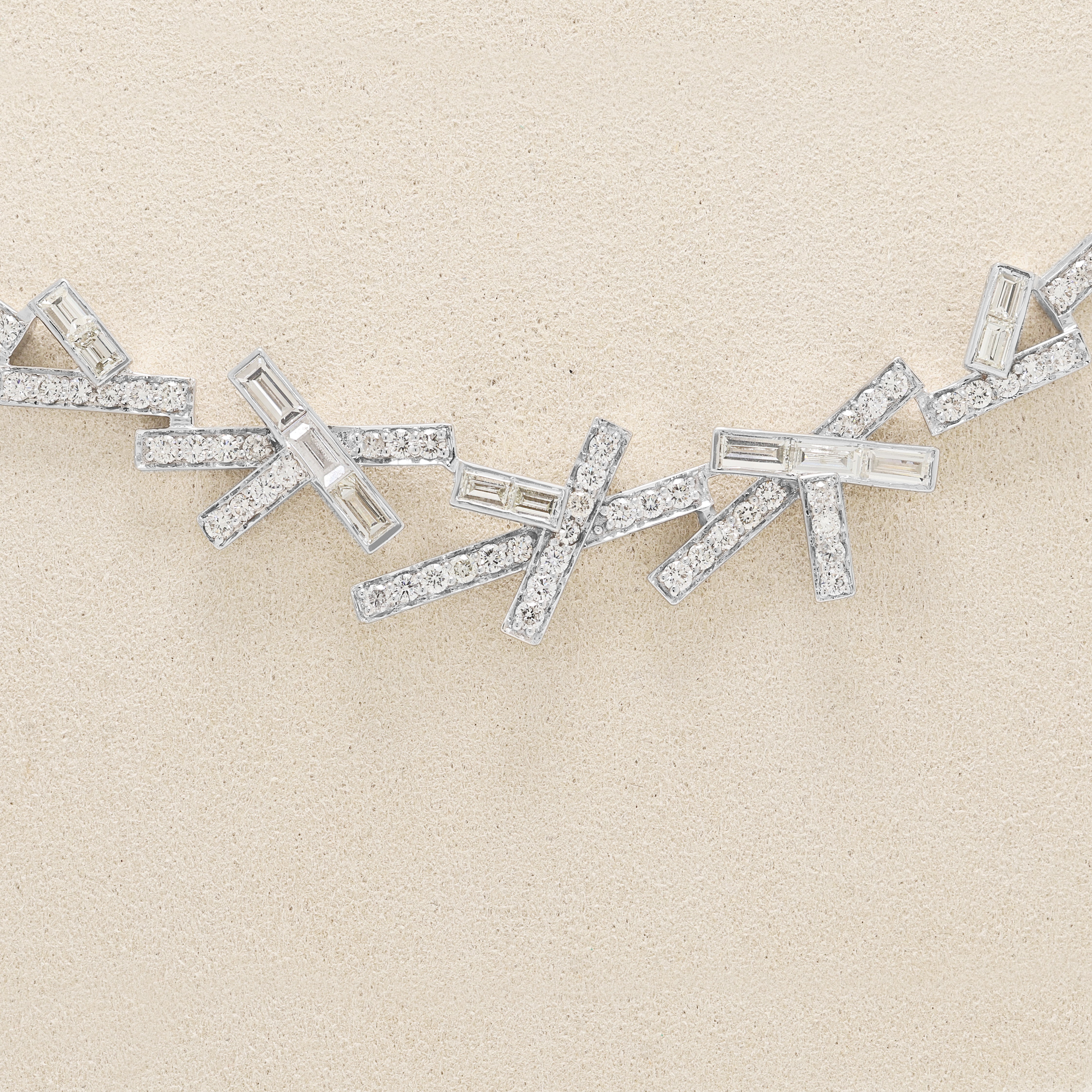 Spectacular 6.30ct Natural Diamond Geometric Necklace in 18K White Gold - GSI Certified