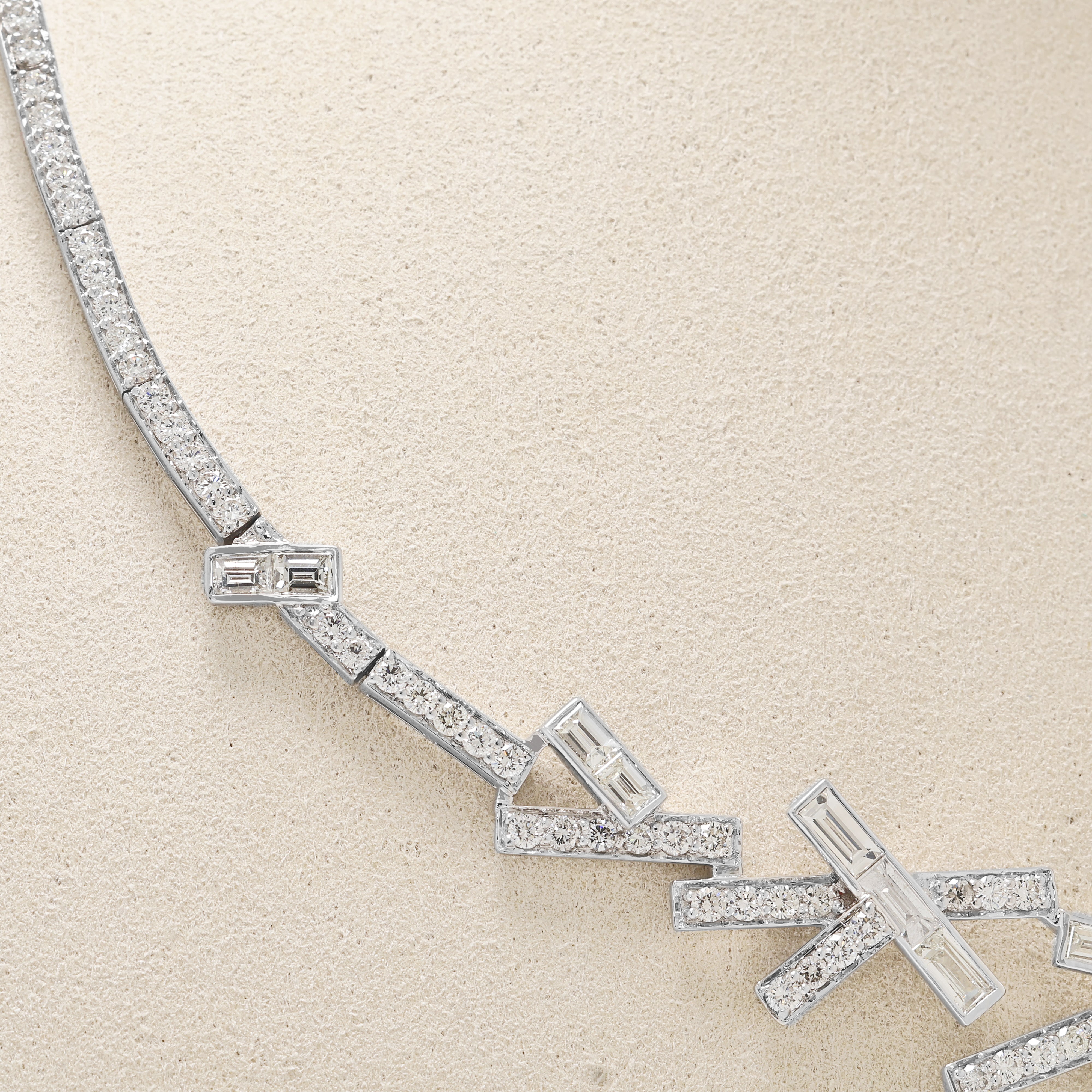 Spectacular 6.30ct Natural Diamond Geometric Necklace in 18K White Gold - GSI Certified