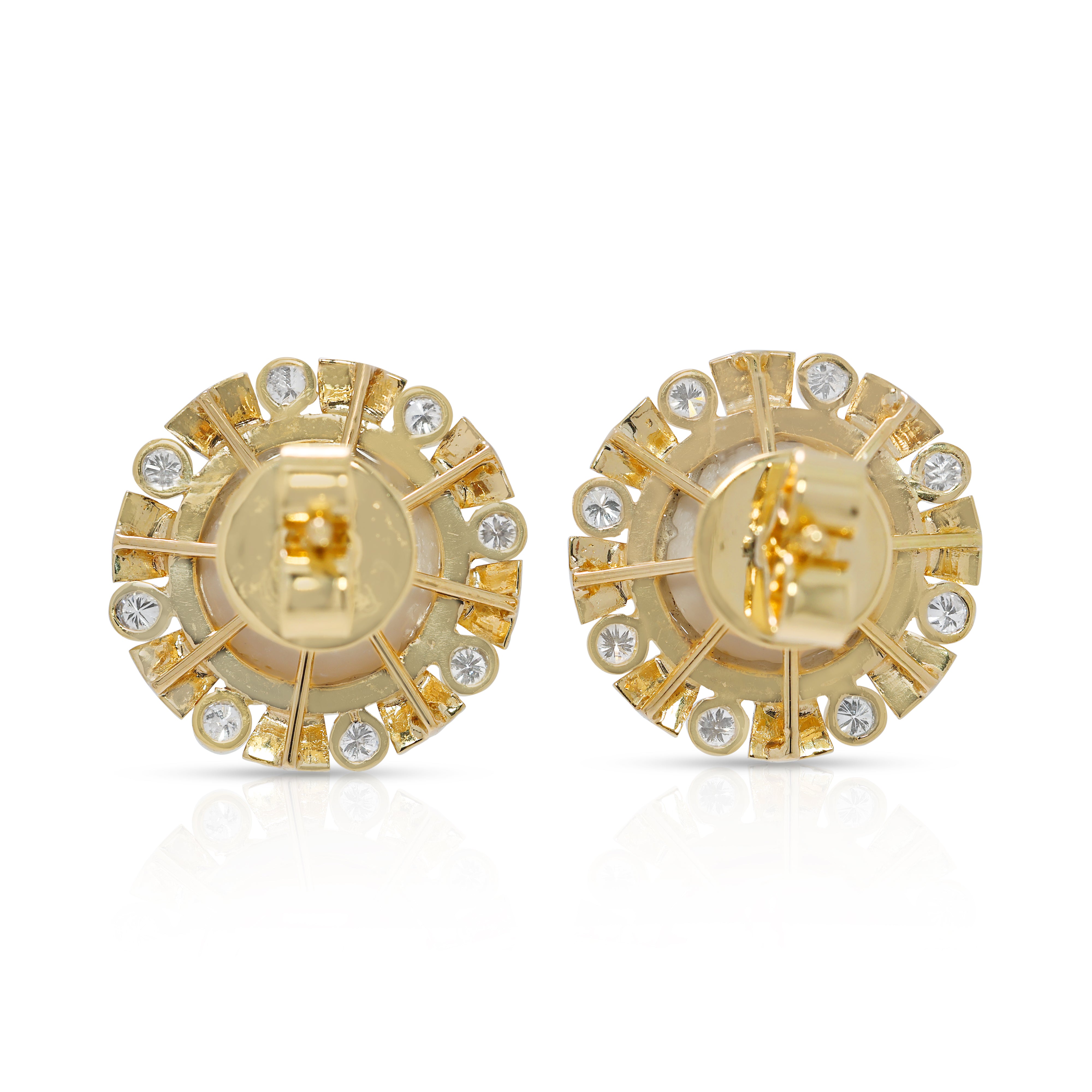 Luminous 0.32ct Natural Diamond & 10mm South Sea Pearl 18K Yellow Gold Earrings