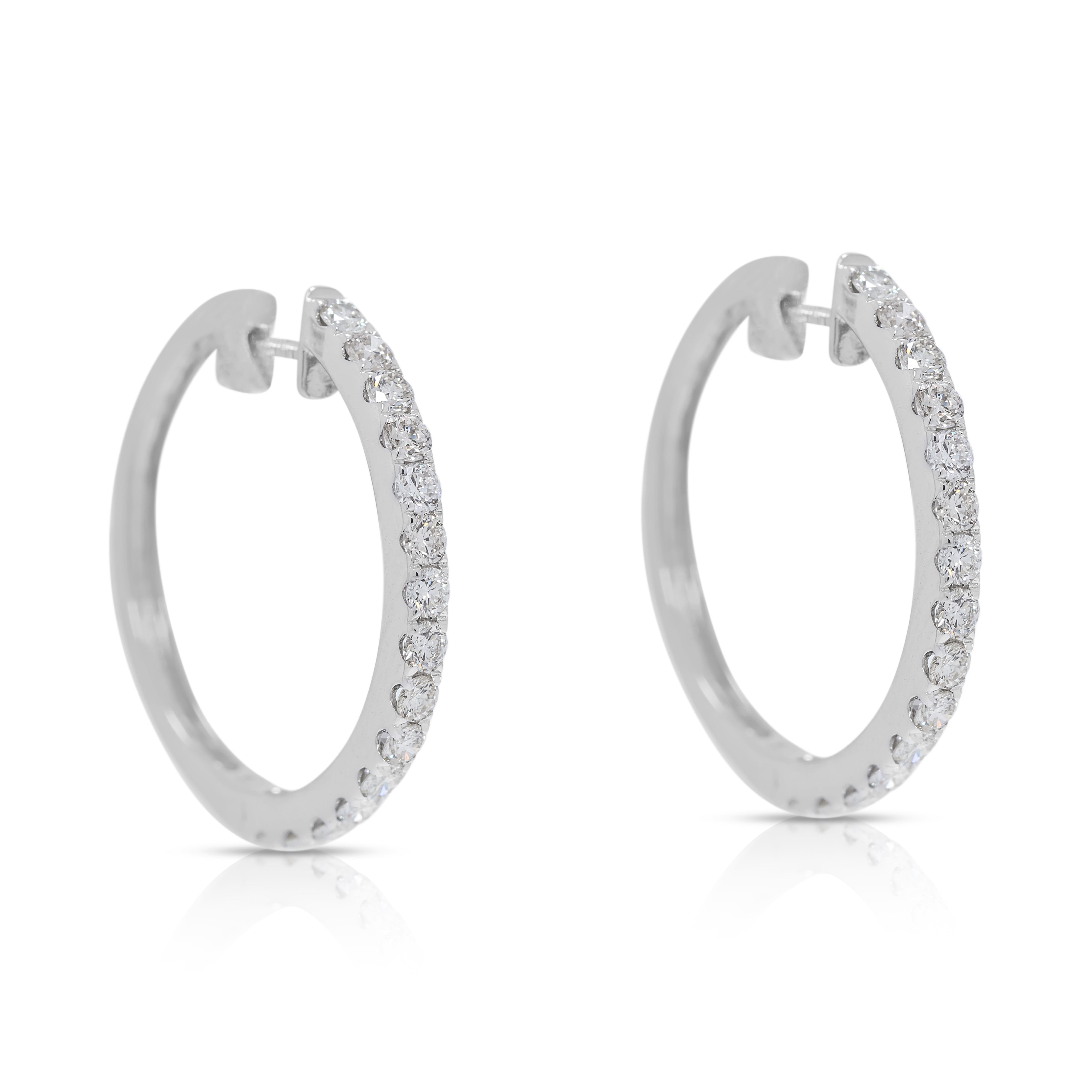 Resplendent 0.75ct Natural Diamonds Hoop Earrings in 18K White Gold
