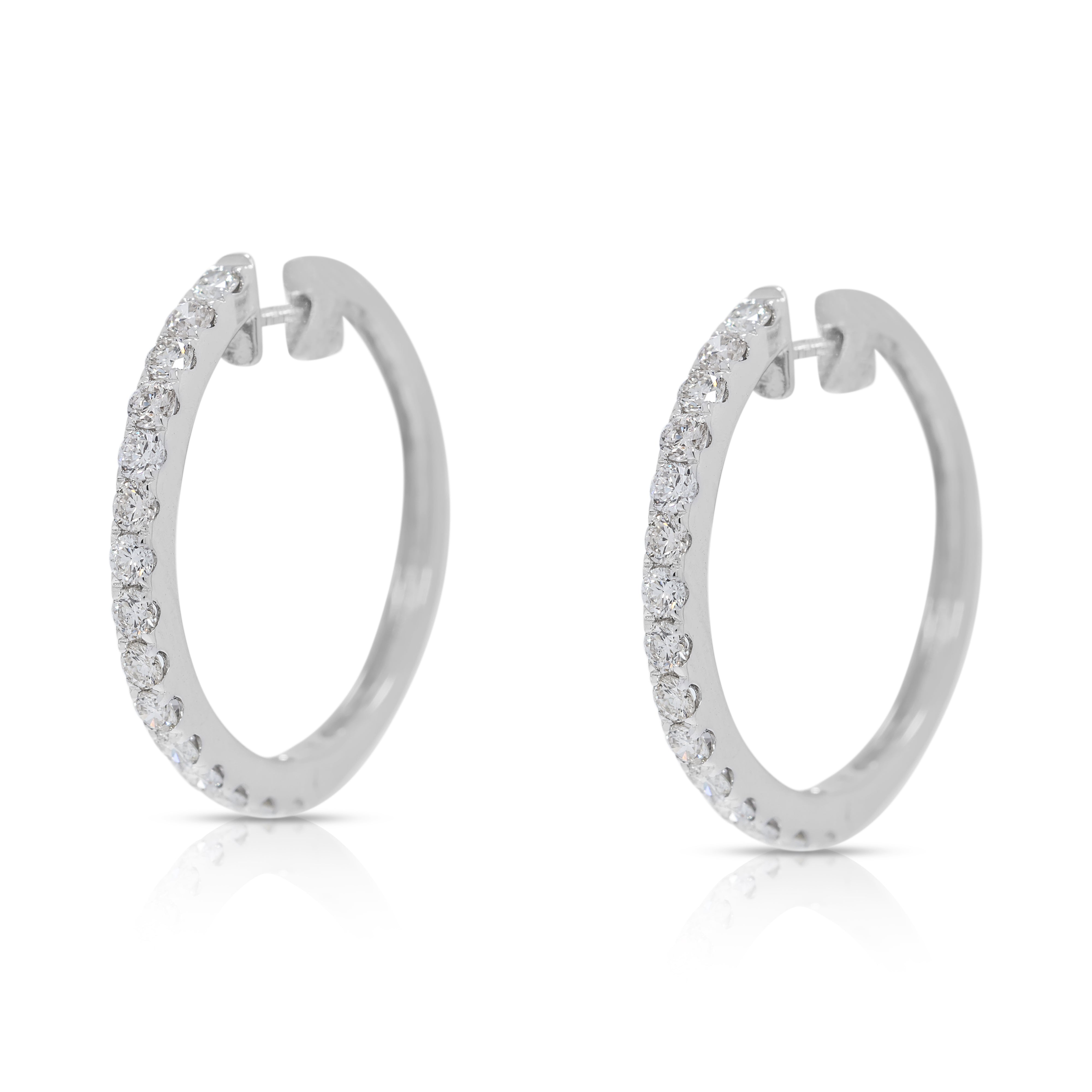 Resplendent 0.75ct Natural Diamonds Hoop Earrings in 18K White Gold