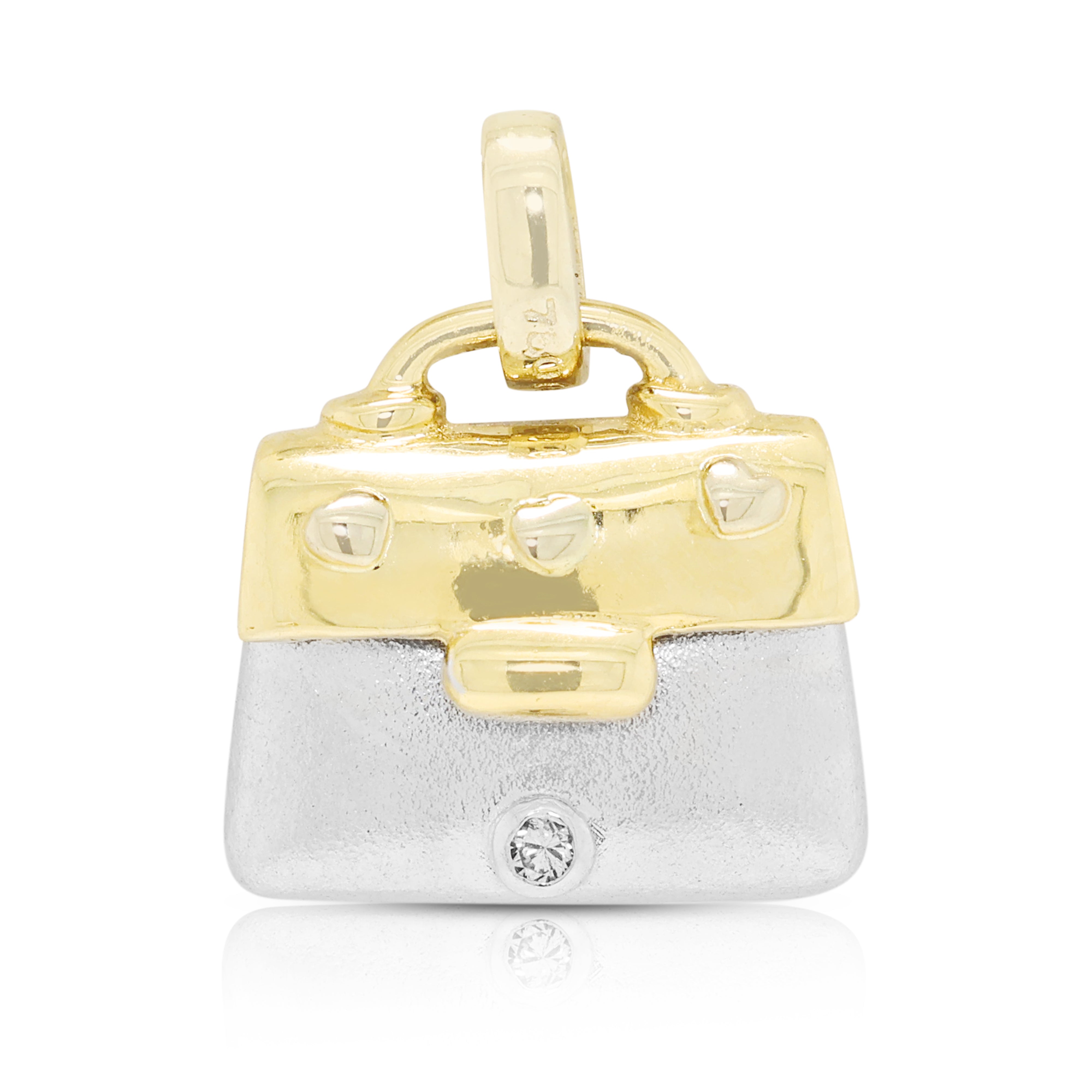 Charming 0.01ct Natural Diamond Handbag Pendant in 18K Two-Tone Gold