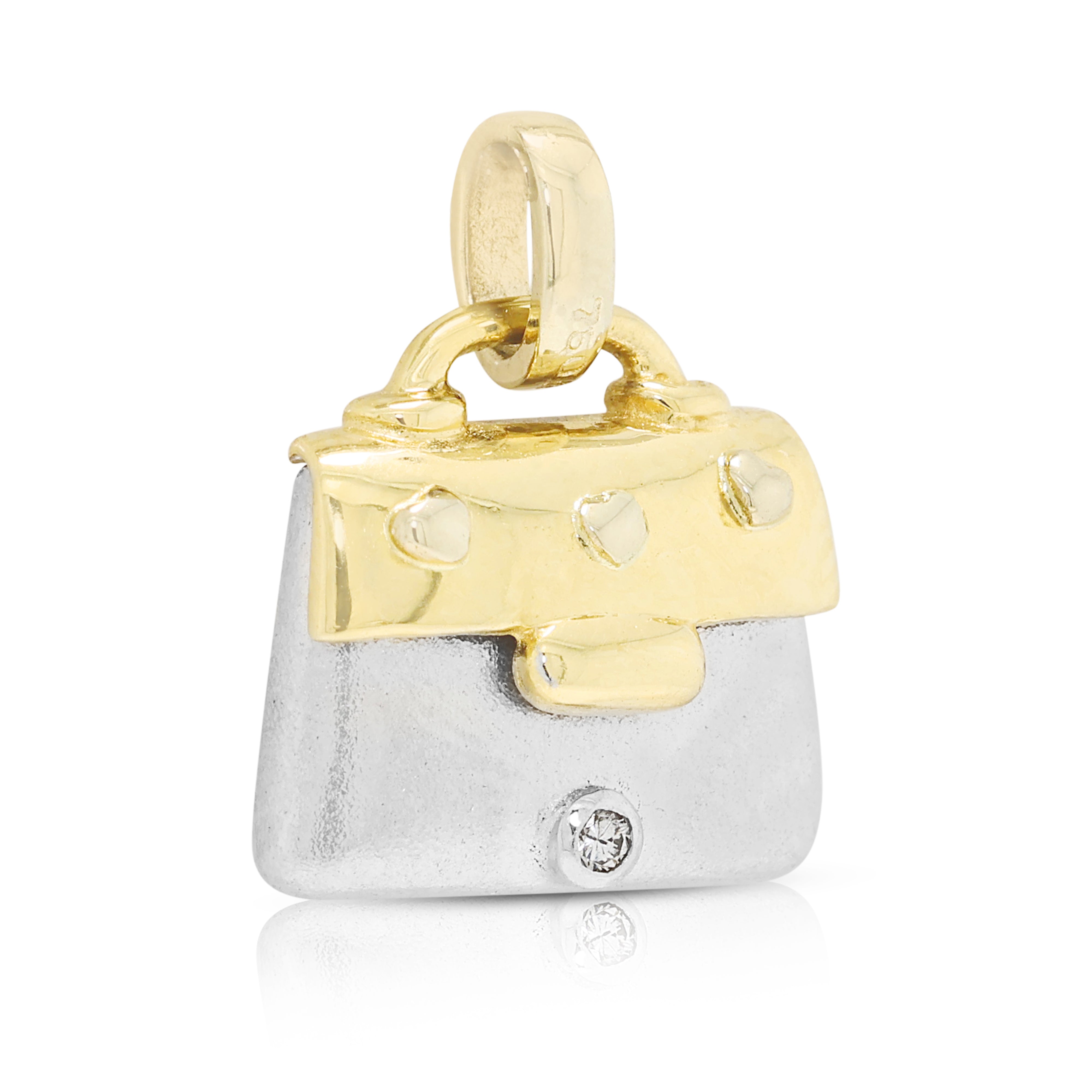 Charming 0.01ct Natural Diamond Handbag Pendant in 18K Two-Tone Gold