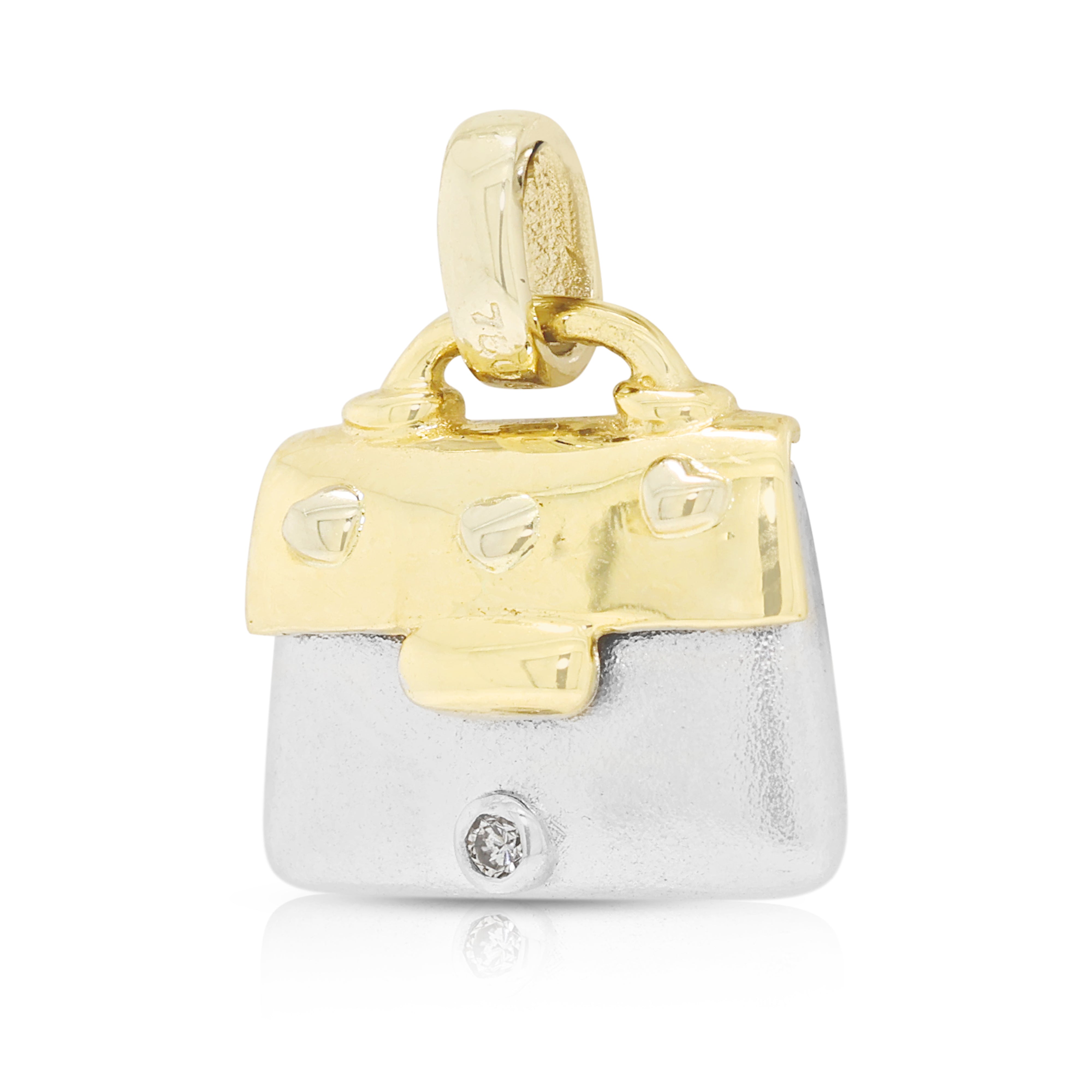 Charming 0.01ct Natural Diamond Handbag Pendant in 18K Two-Tone Gold