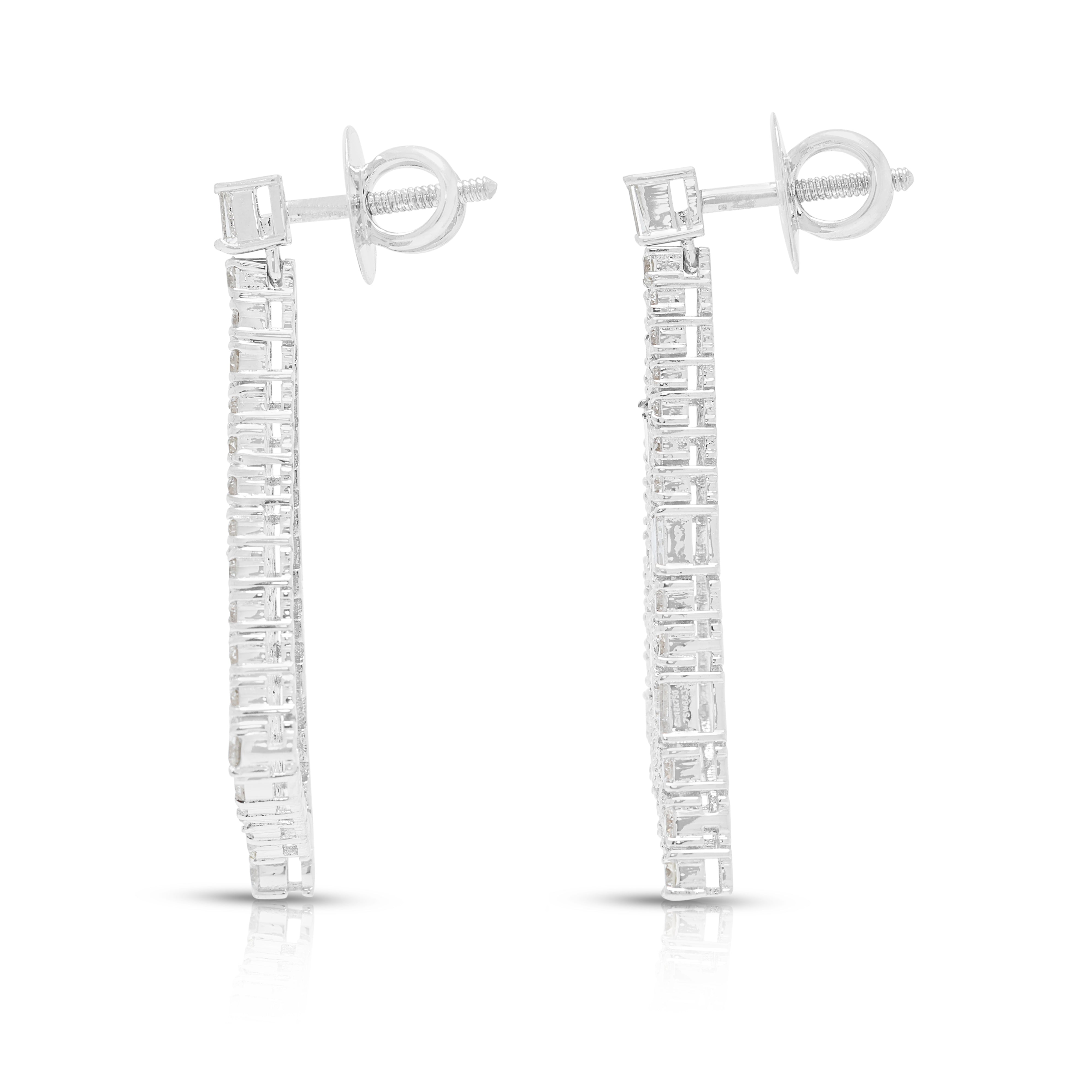 Spectacular 3.90ct Natural Diamond Geometric Drop Earrings in 18K White Gold - GSI Certified