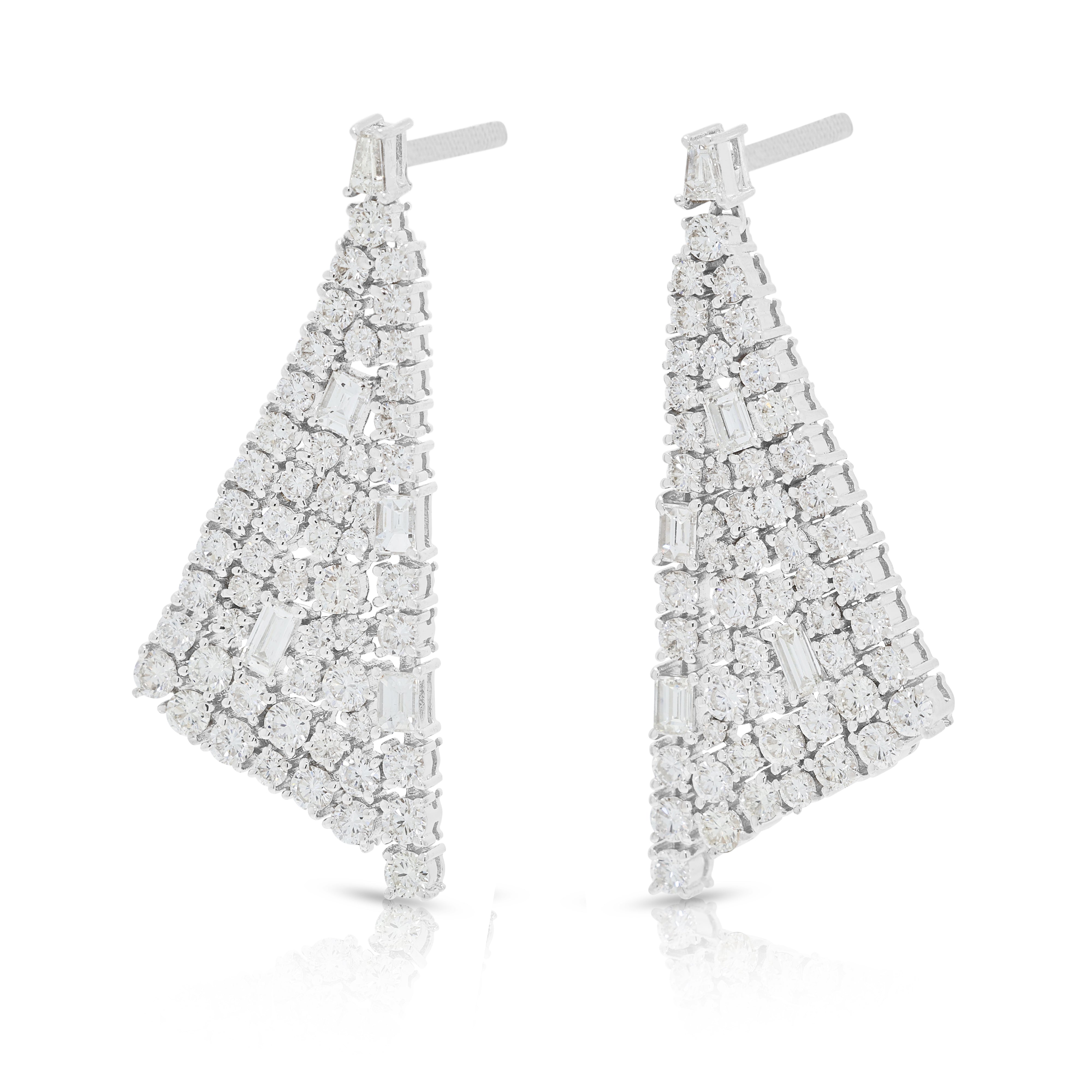 Spectacular 3.90ct Natural Diamond Geometric Drop Earrings in 18K White Gold - GSI Certified