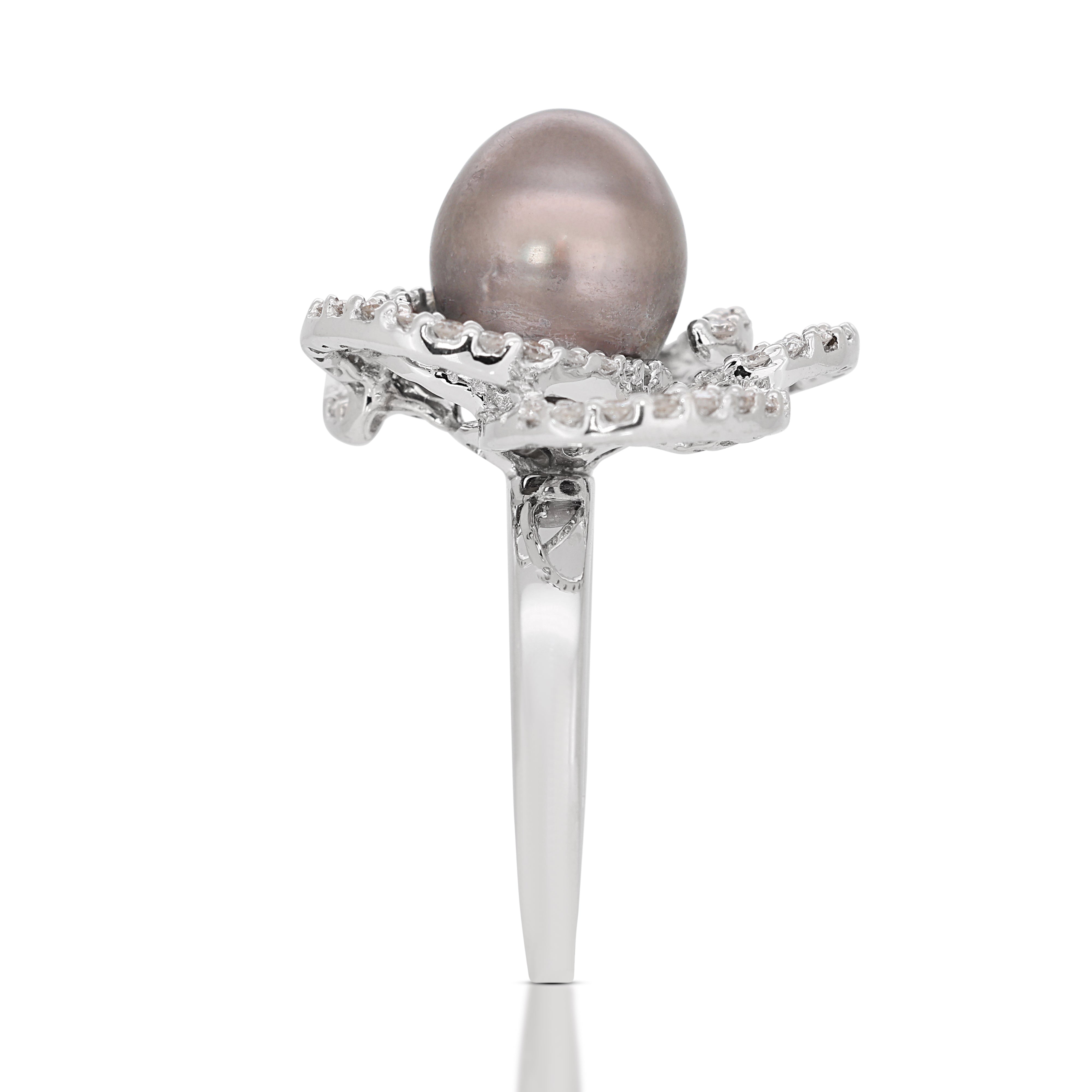 Chic 0.60ct Diamonds and Pearl Ring in 18K White Gold