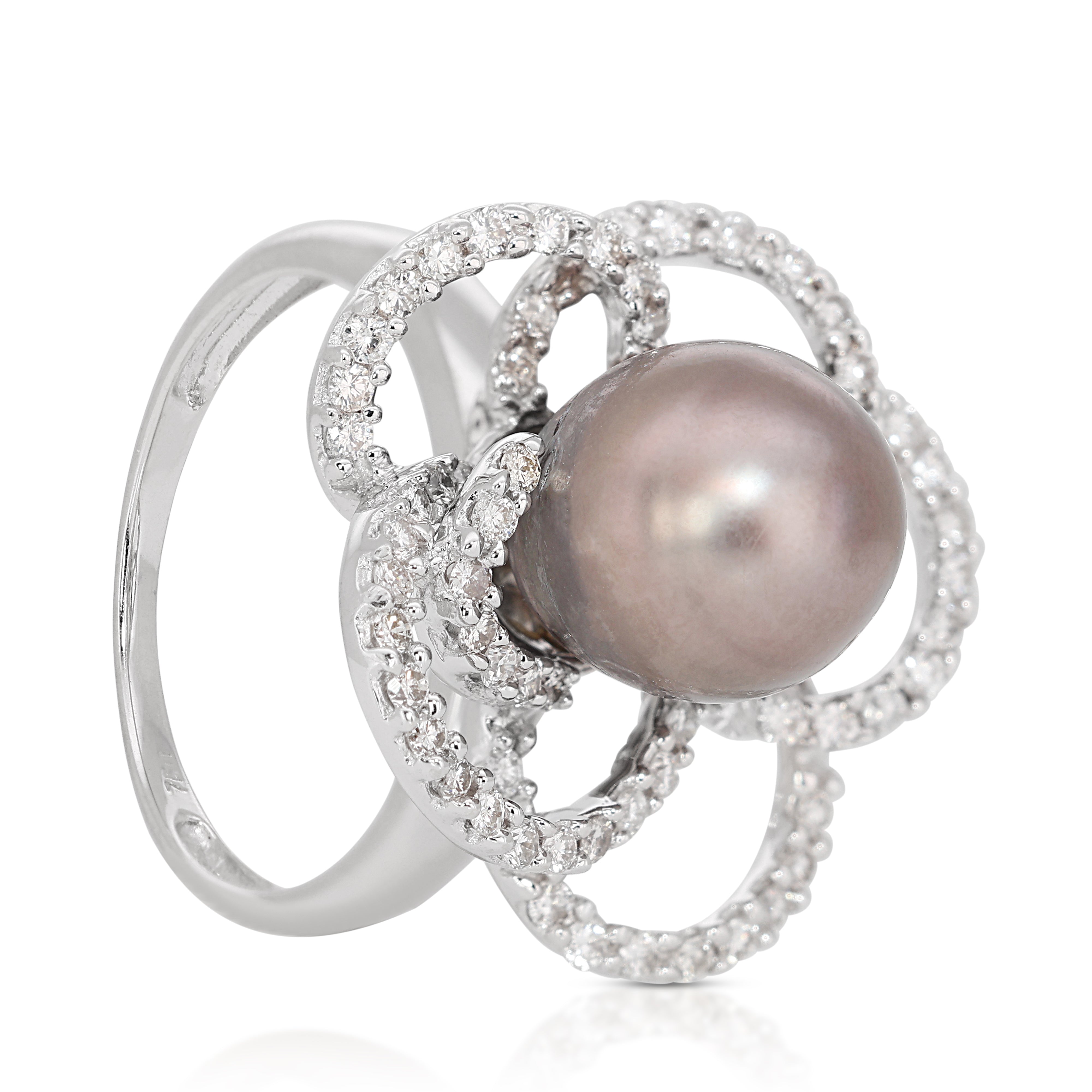 Chic 0.60ct Diamonds and Pearl Ring in 18K White Gold