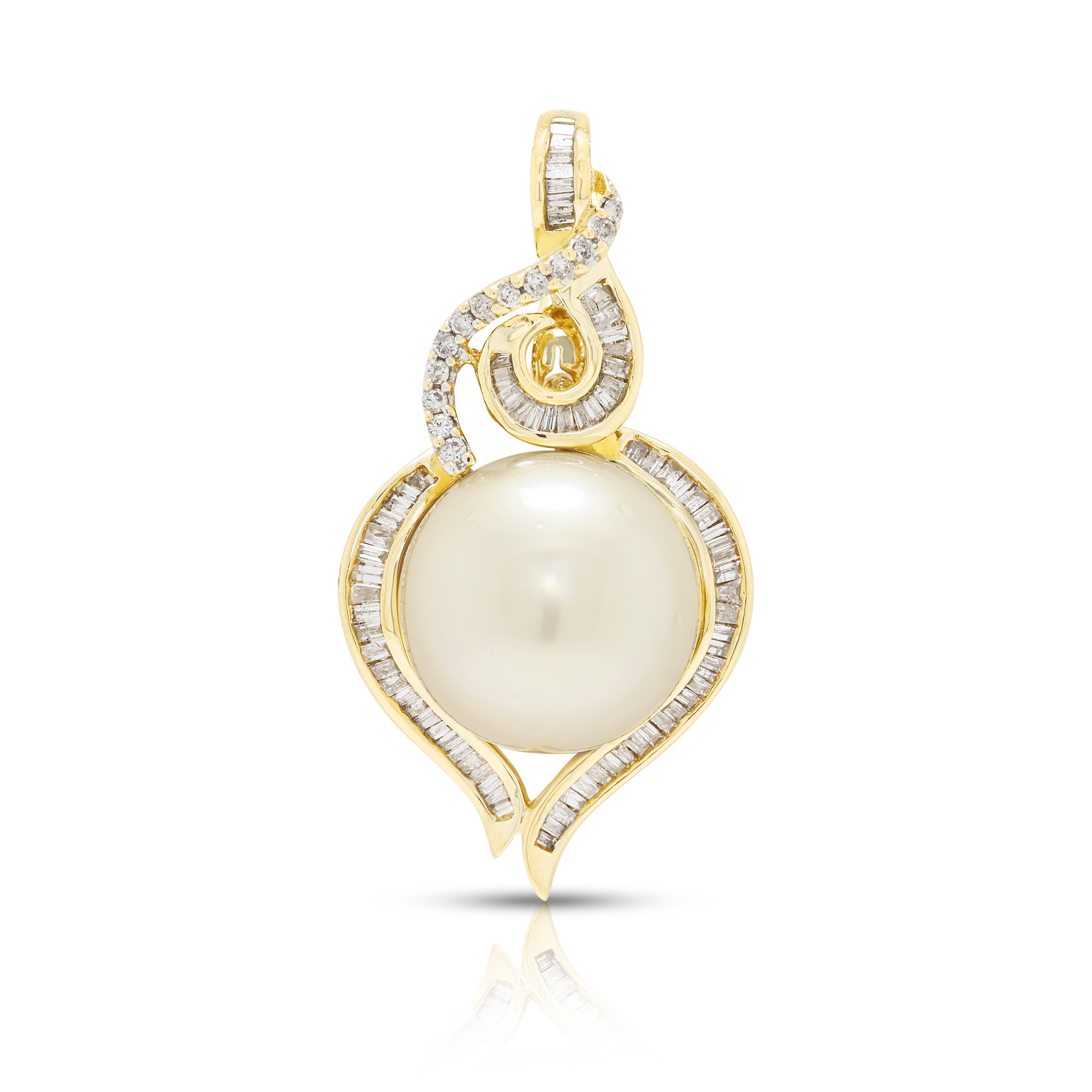 Magnificent 0.90ct Natural Diamond and 13.5mm Golden South Sea Pearl Enhancer Pendant in 18K Yellow Gold