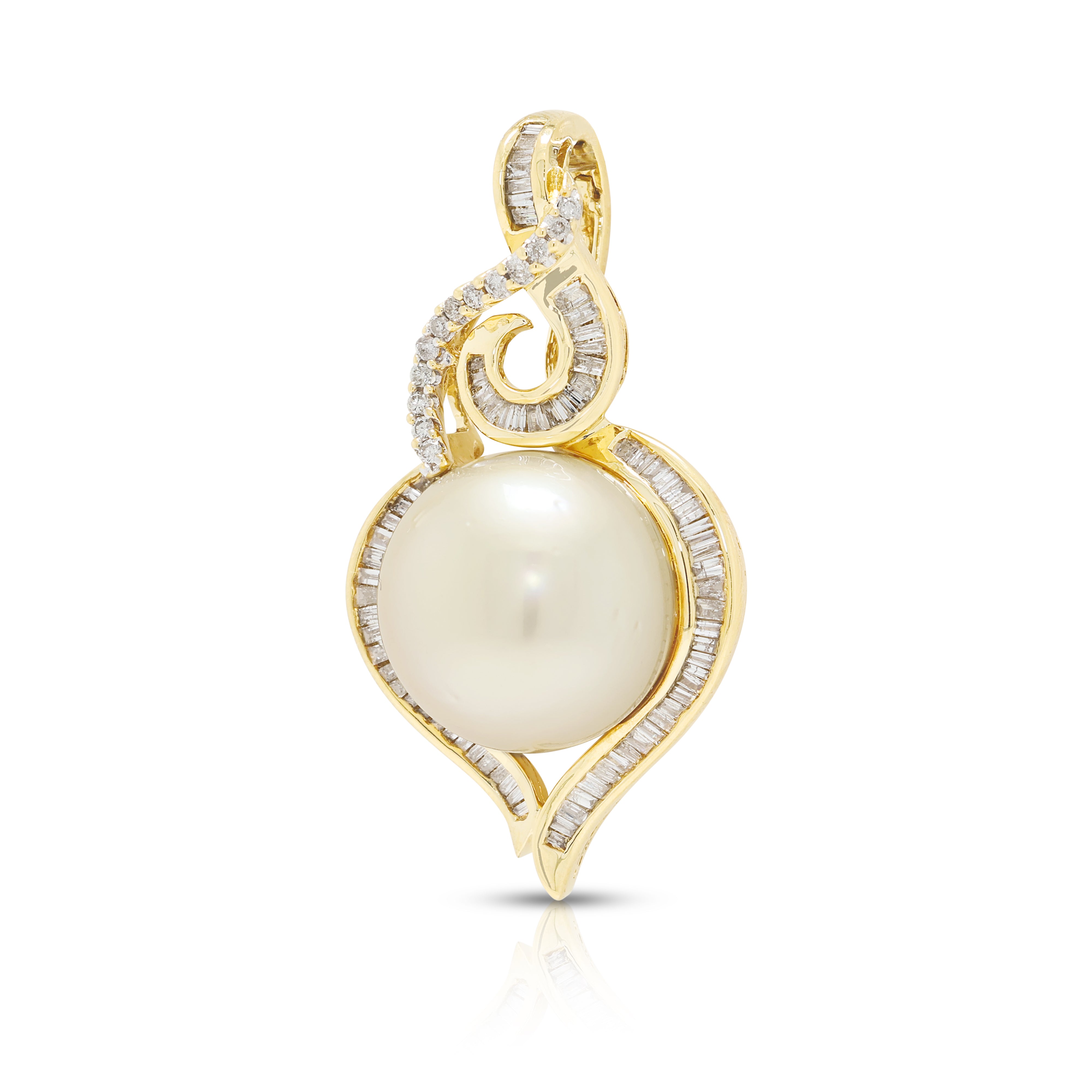 Magnificent 0.90ct Natural Diamond and 13.5mm Golden South Sea Pearl Enhancer Pendant in 18K Yellow Gold