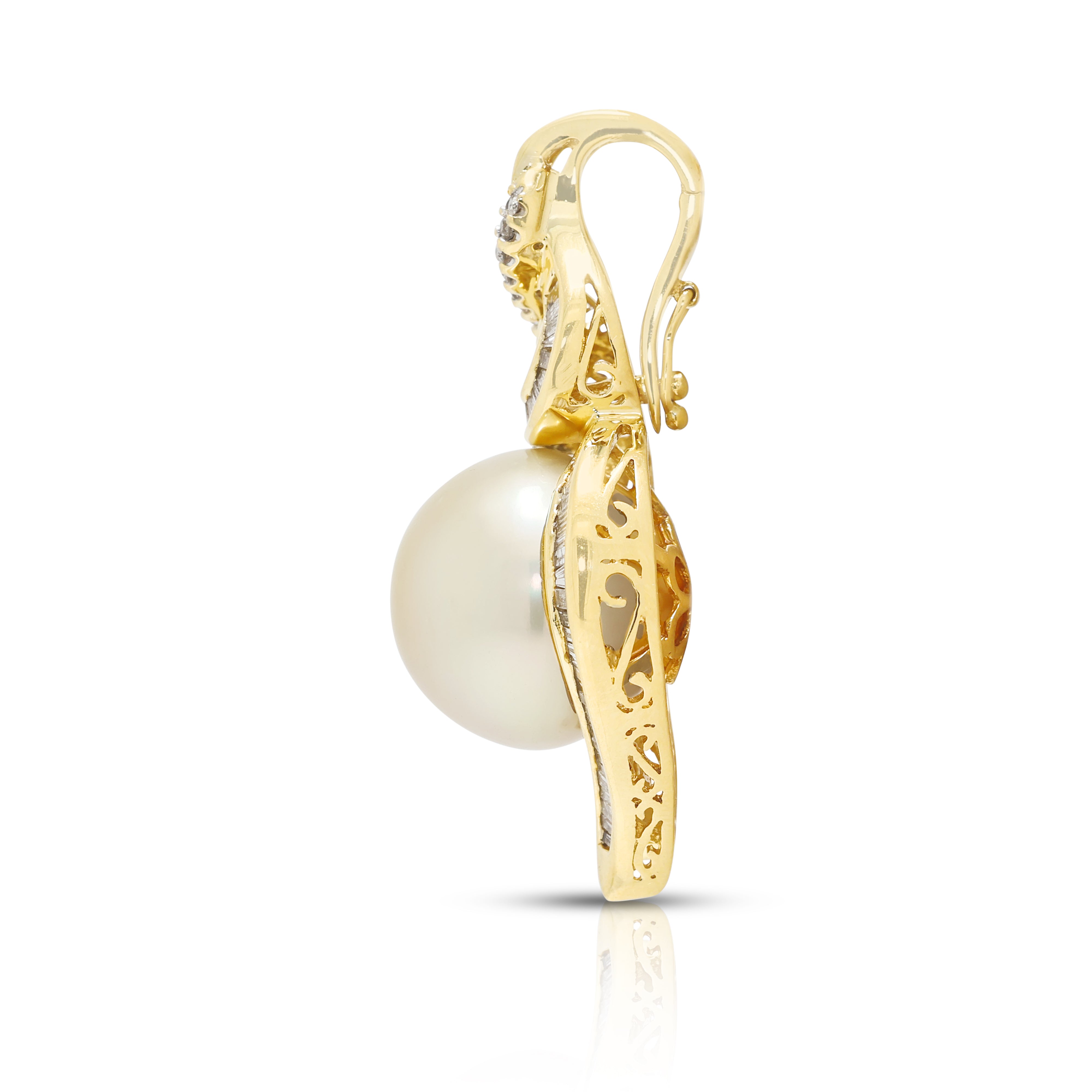 Magnificent 0.90ct Natural Diamond and 13.5mm Golden South Sea Pearl Enhancer Pendant in 18K Yellow Gold