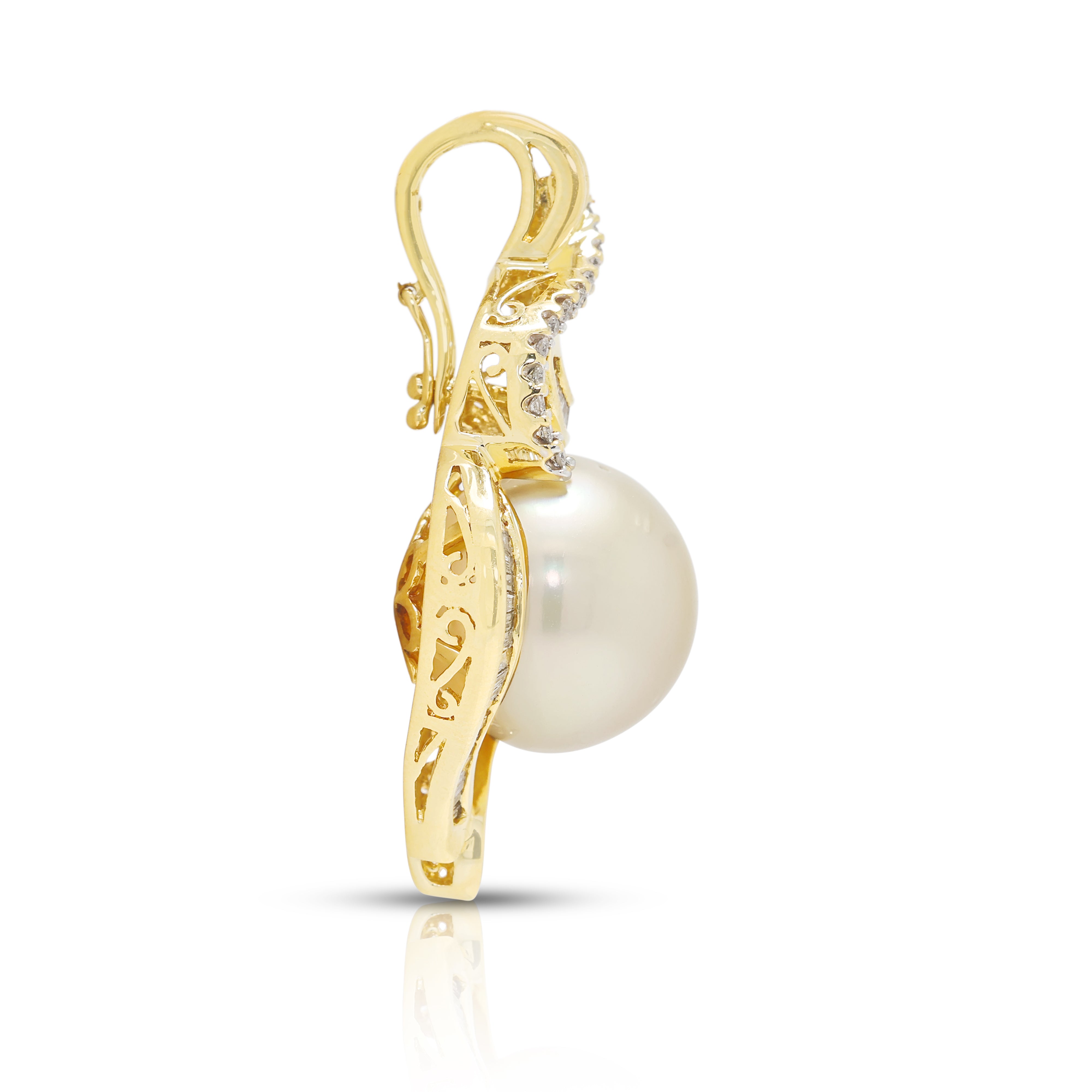 Magnificent 0.90ct Natural Diamond and 13.5mm Golden South Sea Pearl Enhancer Pendant in 18K Yellow Gold