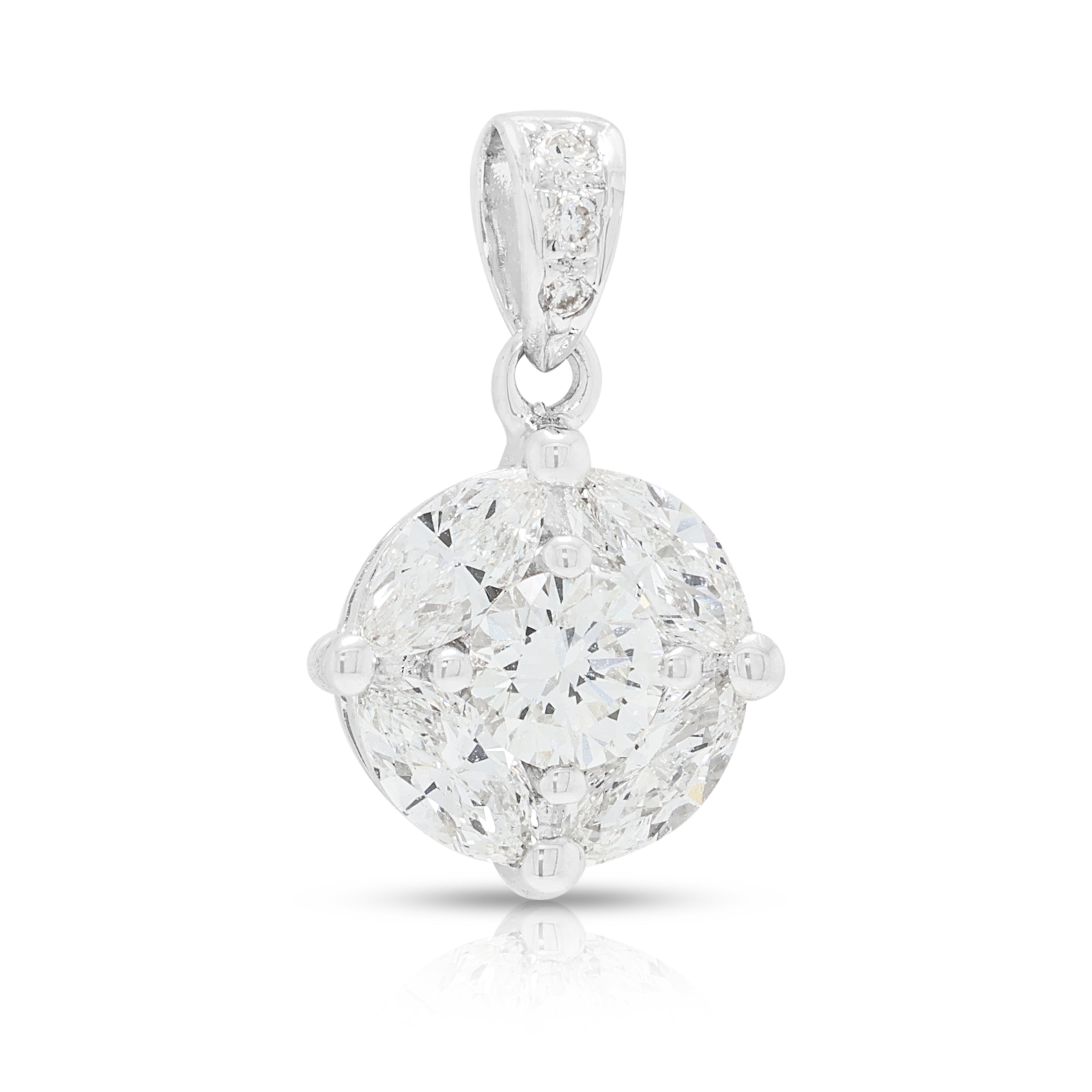 Exquisite 1.07ct Natural Diamond Star Cluster Pendant in 18K White Gold