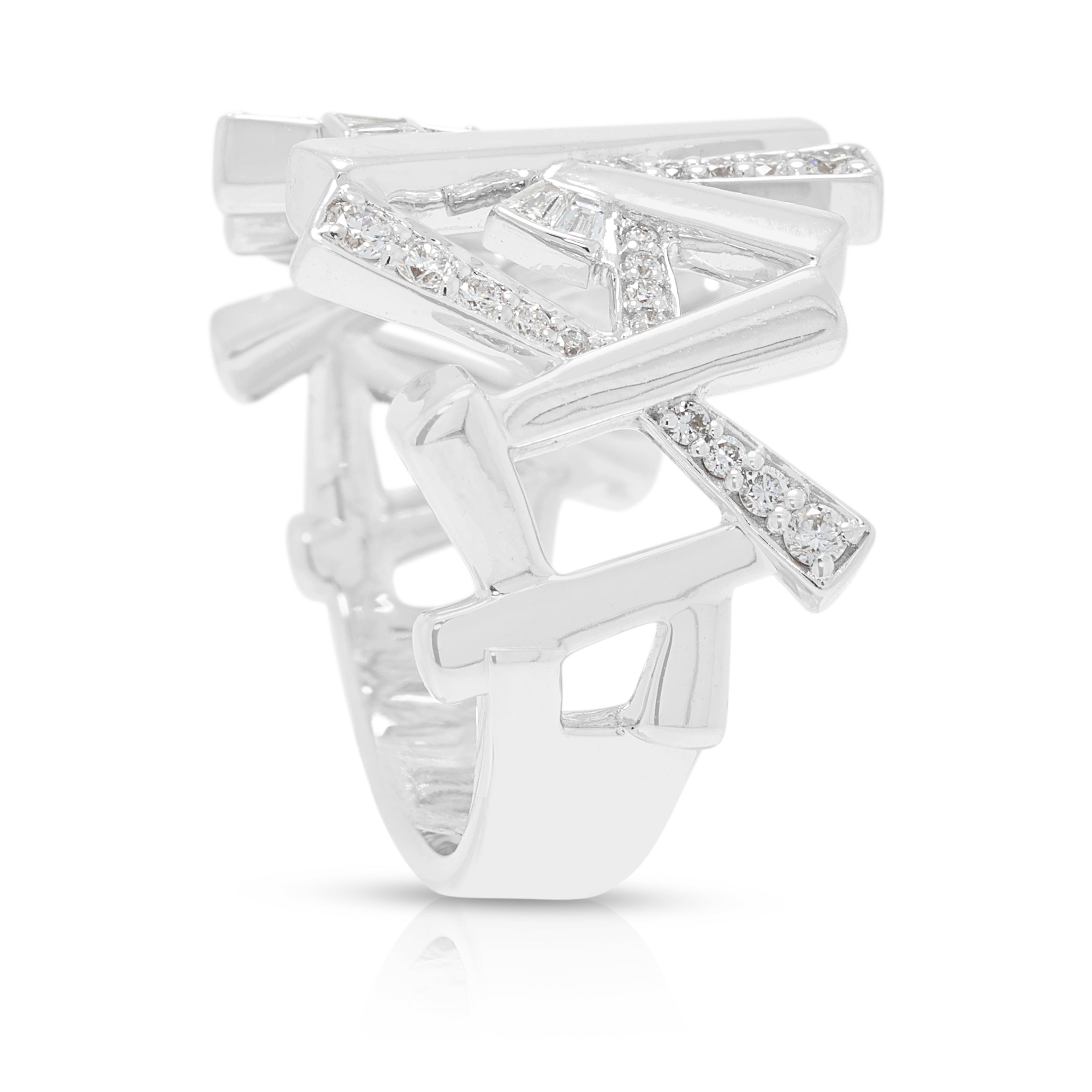 Spectacular 0.61ct Natural Diamond Geometric Statement Ring in 18K White Gold - IGI Certified