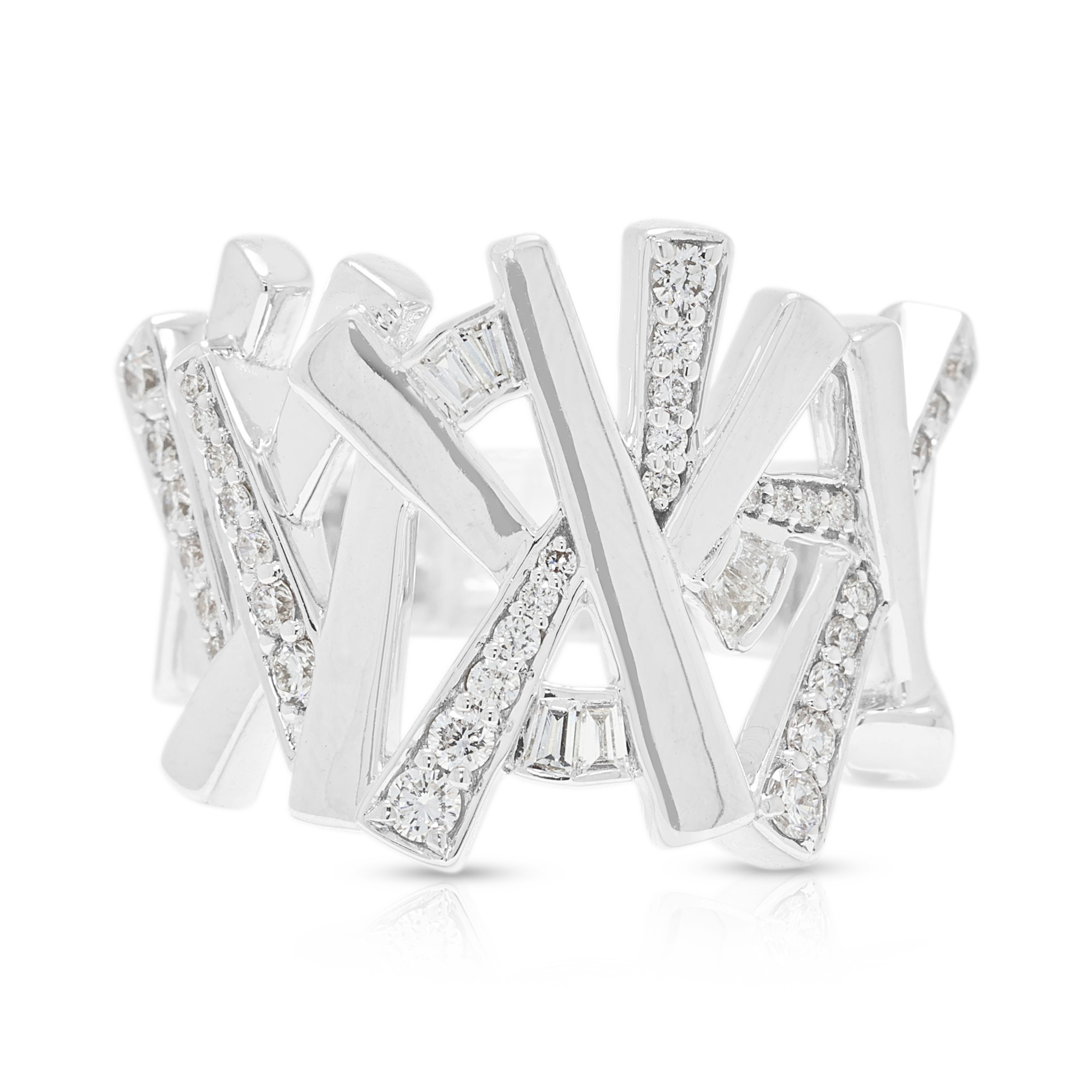 Spectacular 0.61ct Natural Diamond Geometric Statement Ring in 18K White Gold - IGI Certified