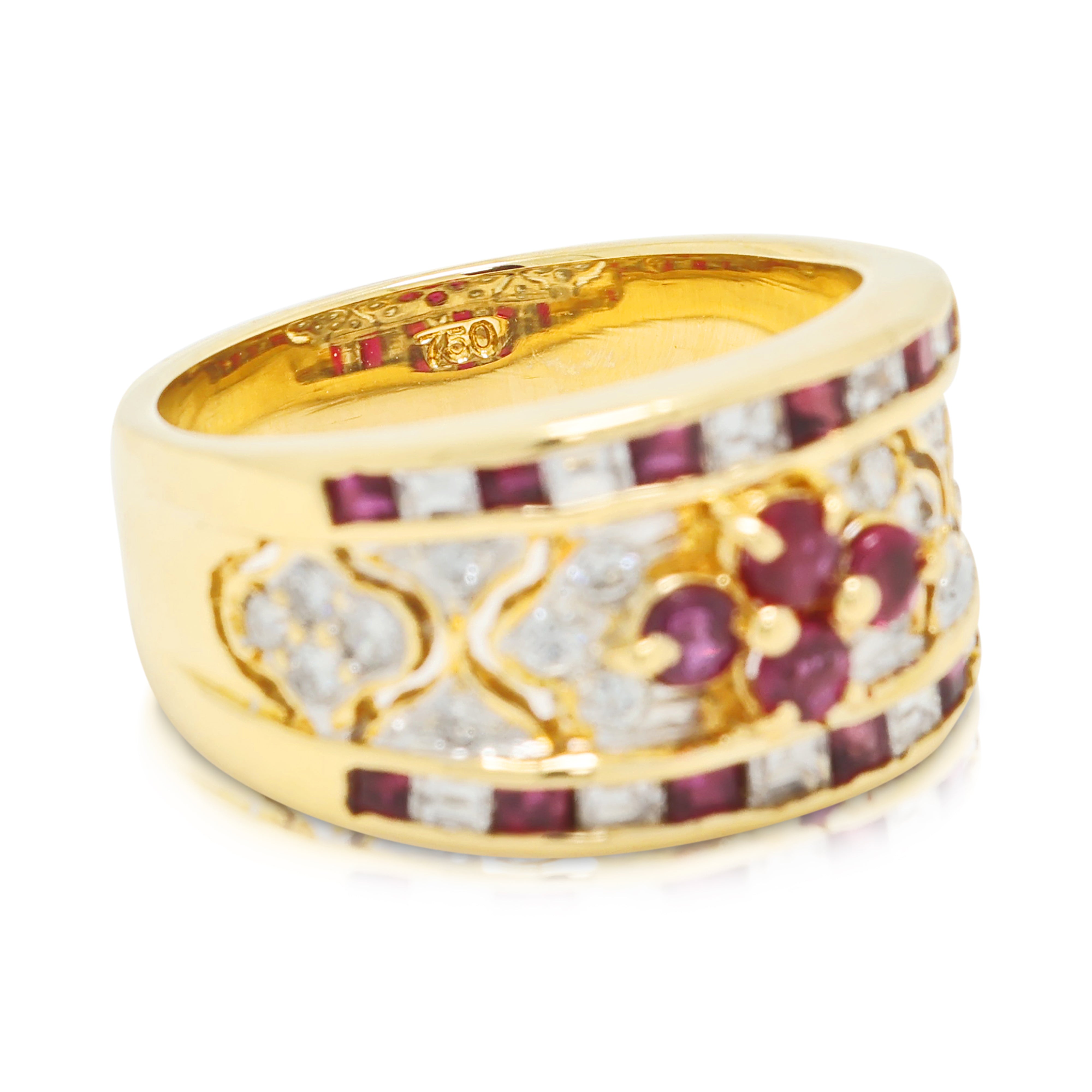 Opulent 0.28ct Ruby and 0.42ct Natural Diamond Wide Band Ring in 18K Two-Tone Gold
