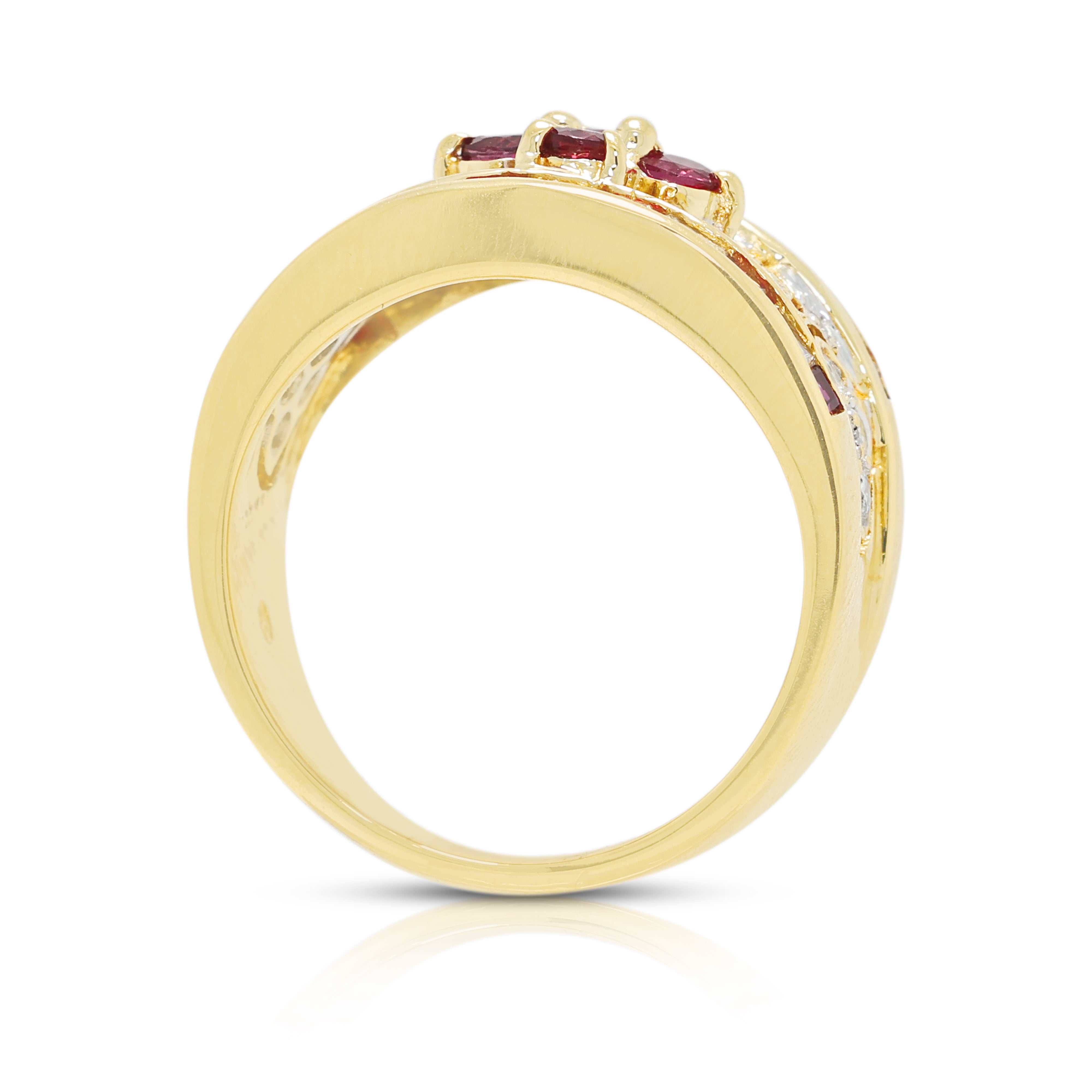 Opulent 0.28ct Ruby and 0.42ct Natural Diamond Wide Band Ring in 18K Two-Tone Gold