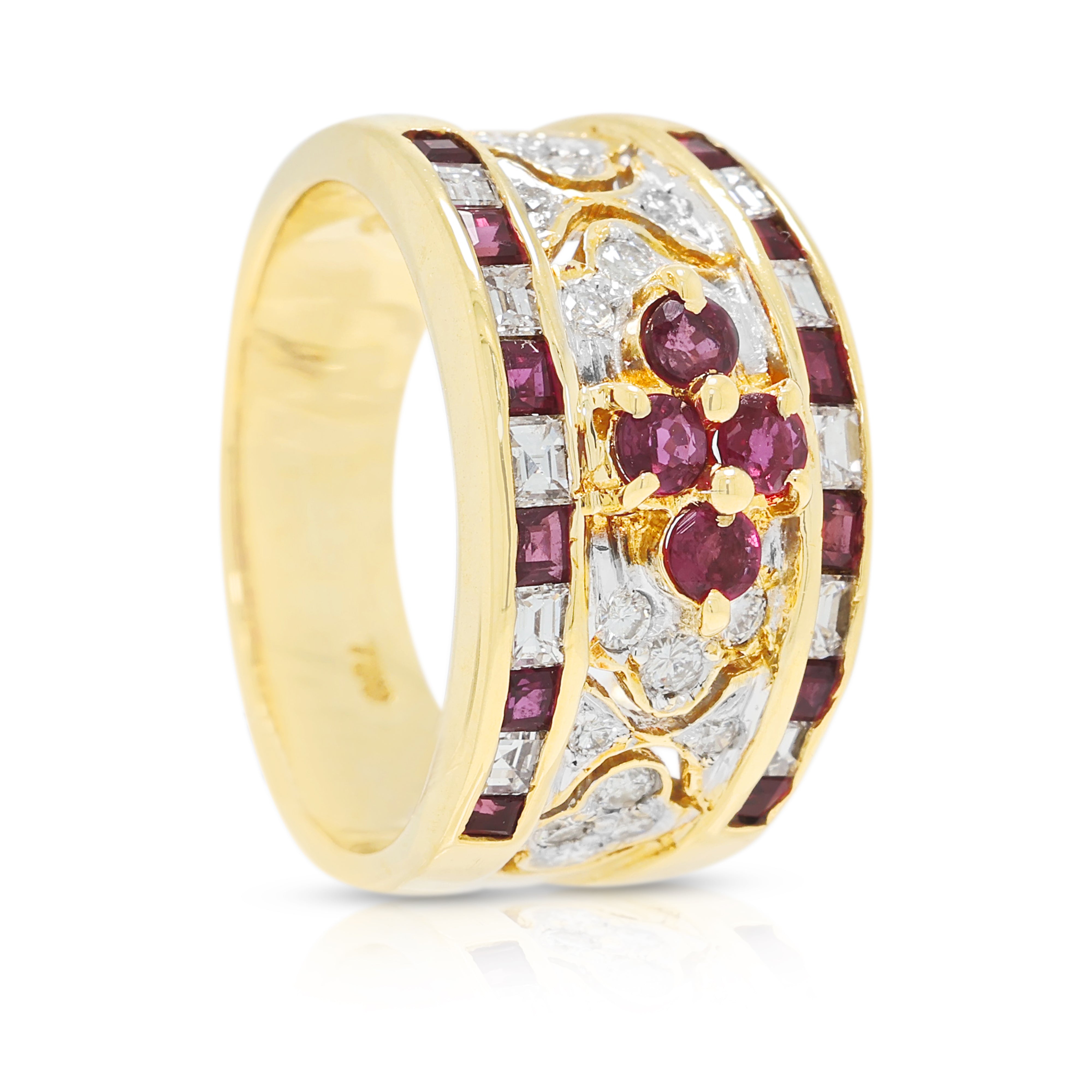 Opulent 0.28ct Ruby and 0.42ct Natural Diamond Wide Band Ring in 18K Two-Tone Gold