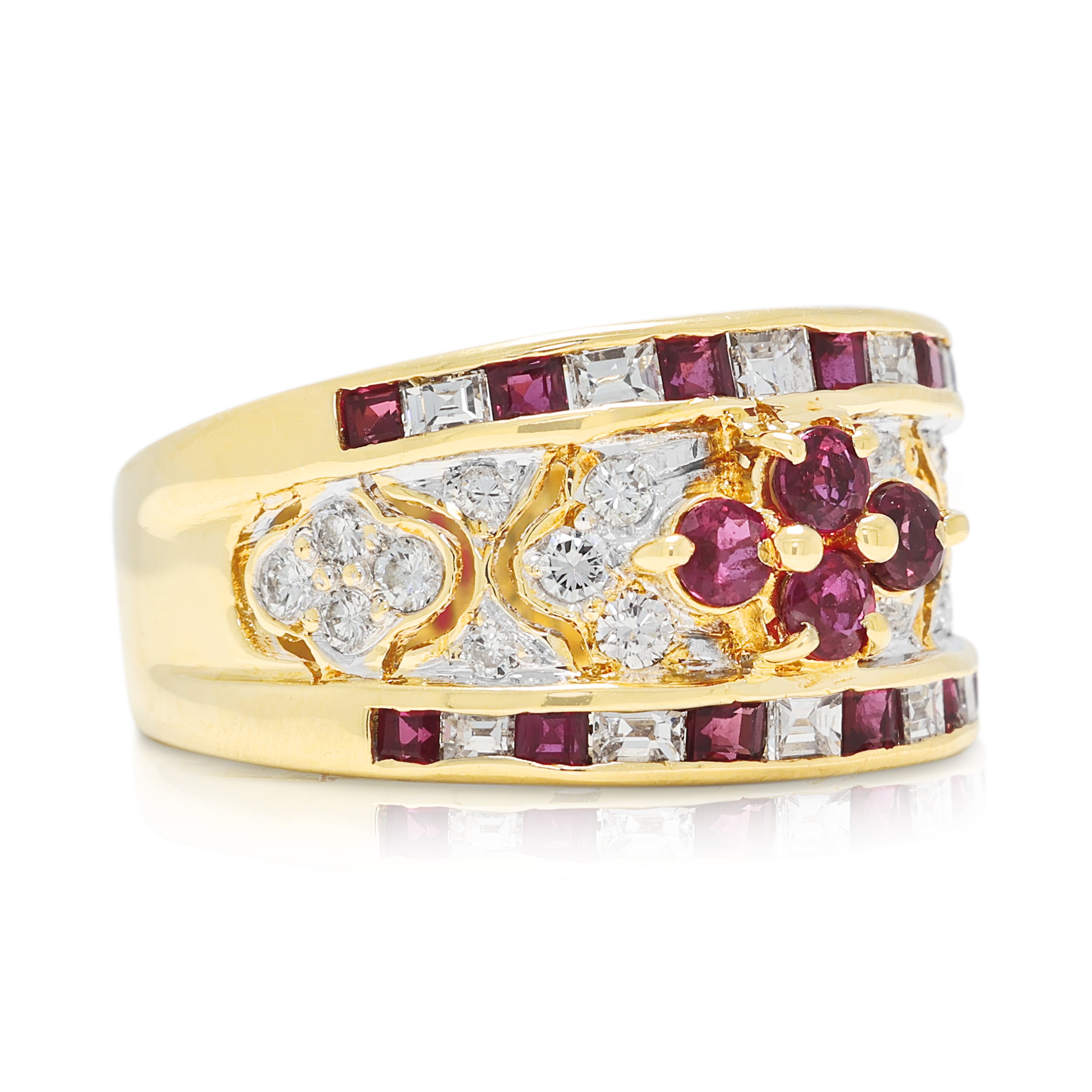 Opulent 0.28ct Ruby and 0.42ct Natural Diamond Wide Band Ring in 18K Two-Tone Gold