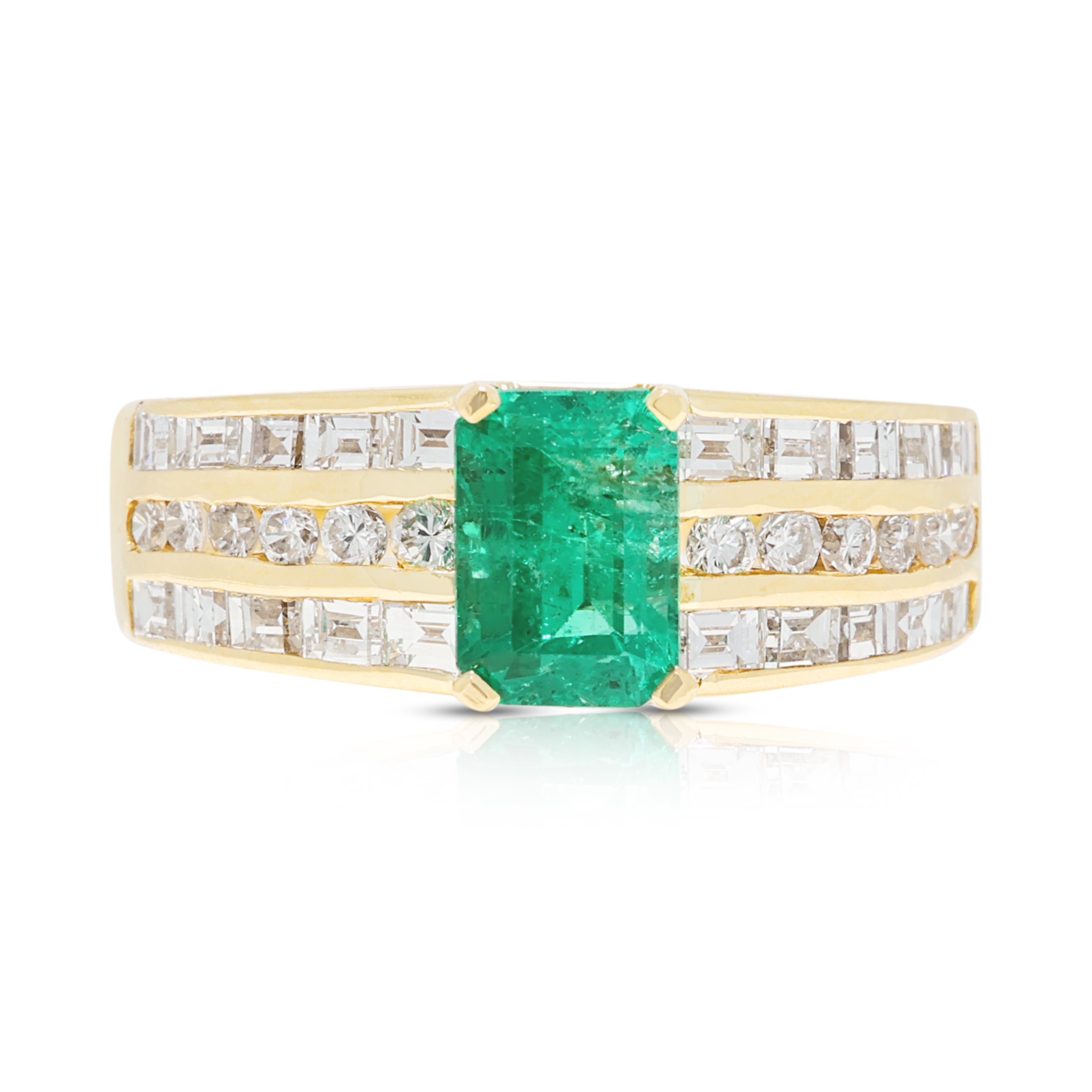 Sophisticated 0.40ct Emerald and 0.16ct Natural Diamond Tiered Band Ring in 18K Yellow Gold