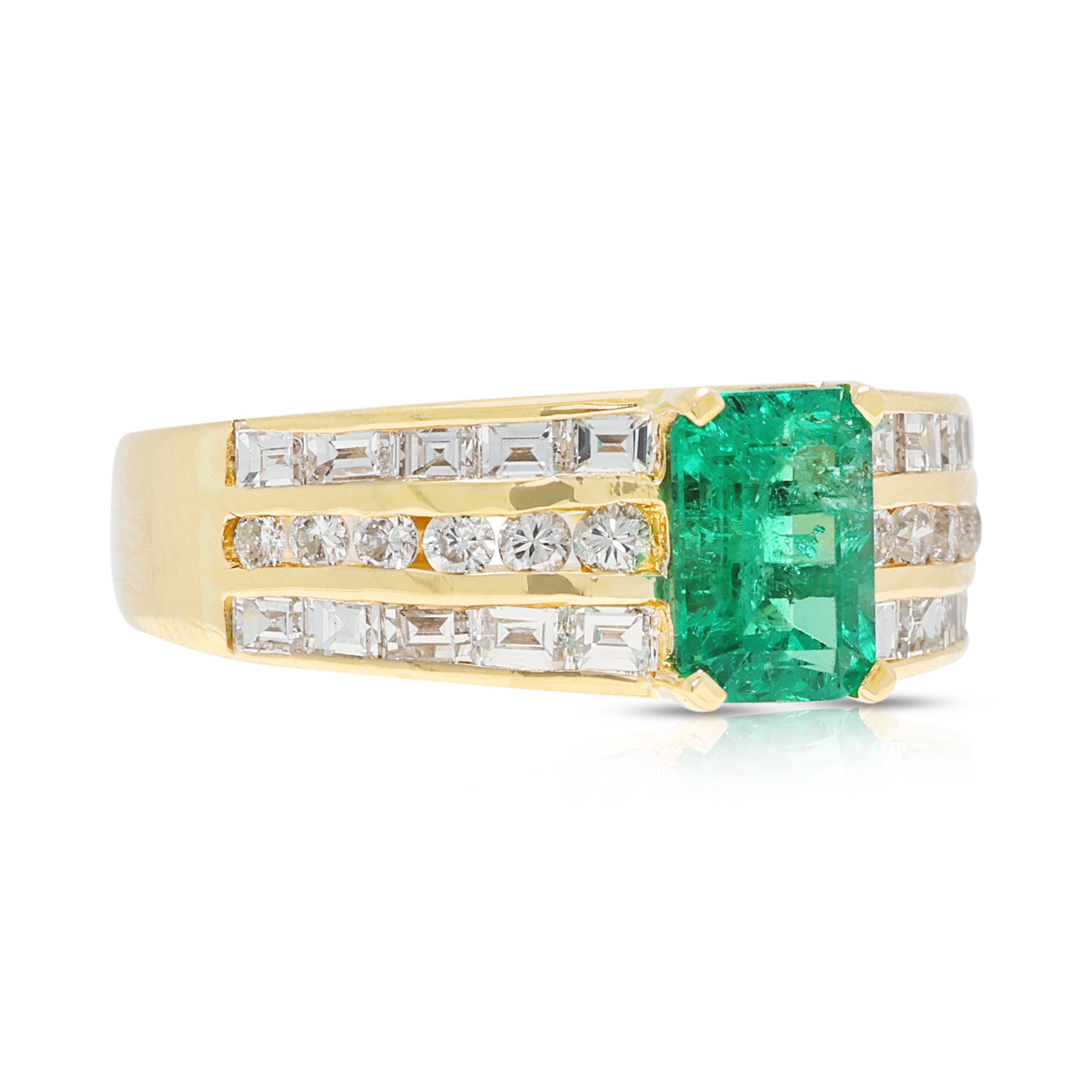 Sophisticated 0.40ct Emerald and 0.16ct Natural Diamond Tiered Band Ring in 18K Yellow Gold