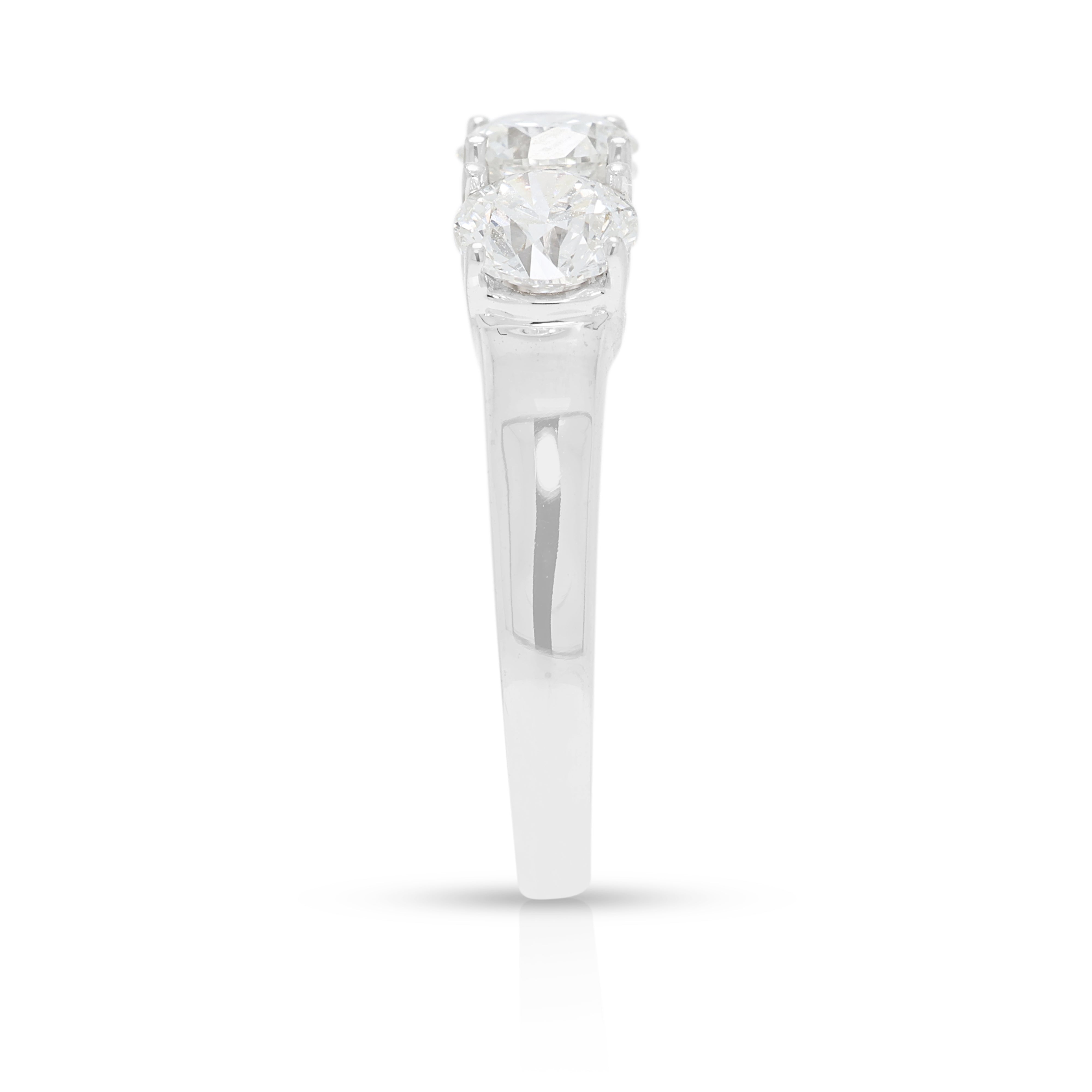 Stunning 1.20ct Natural Diamond Three-Stone Ring in 18K White Gold