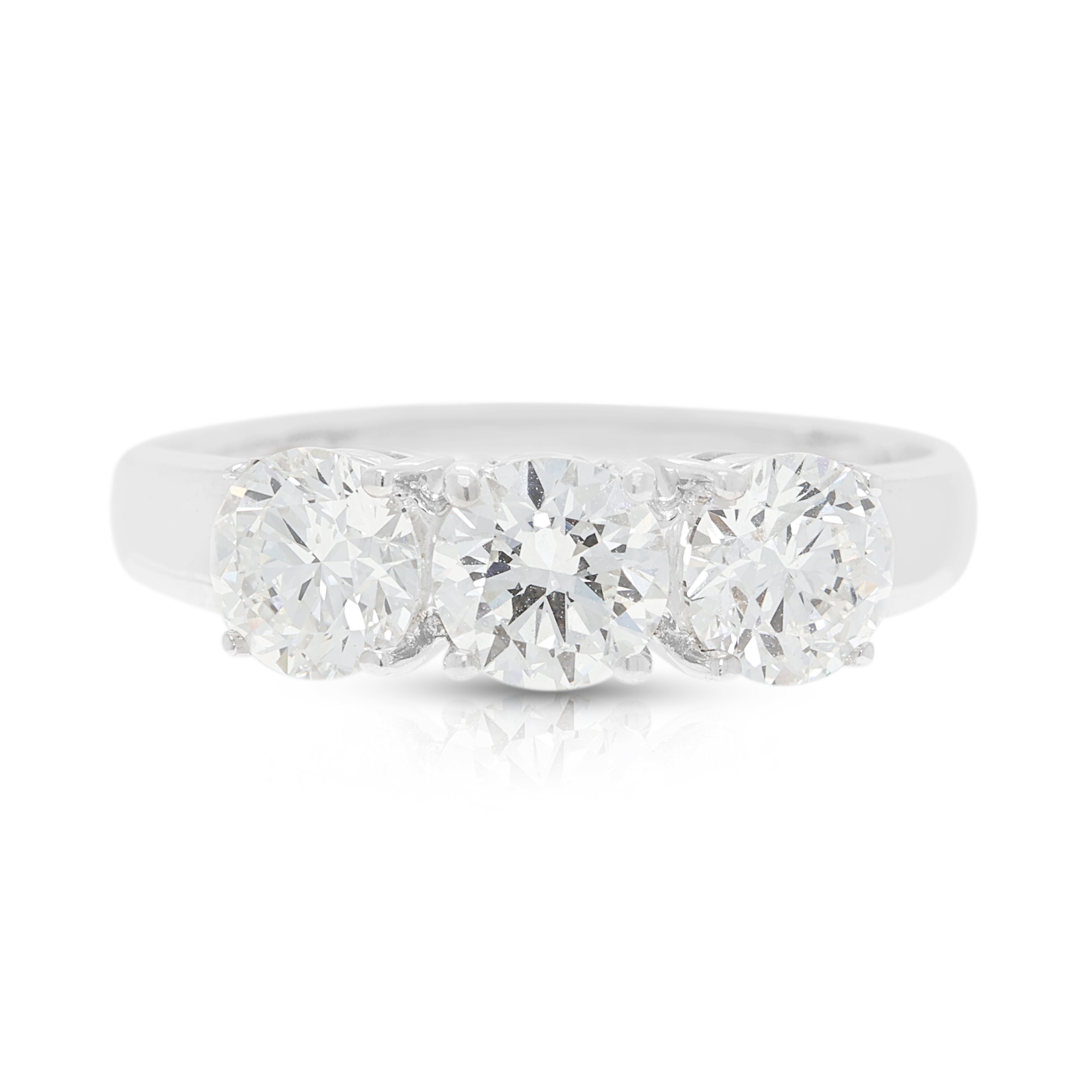 Stunning 1.20ct Natural Diamond Three-Stone Ring in 18K White Gold